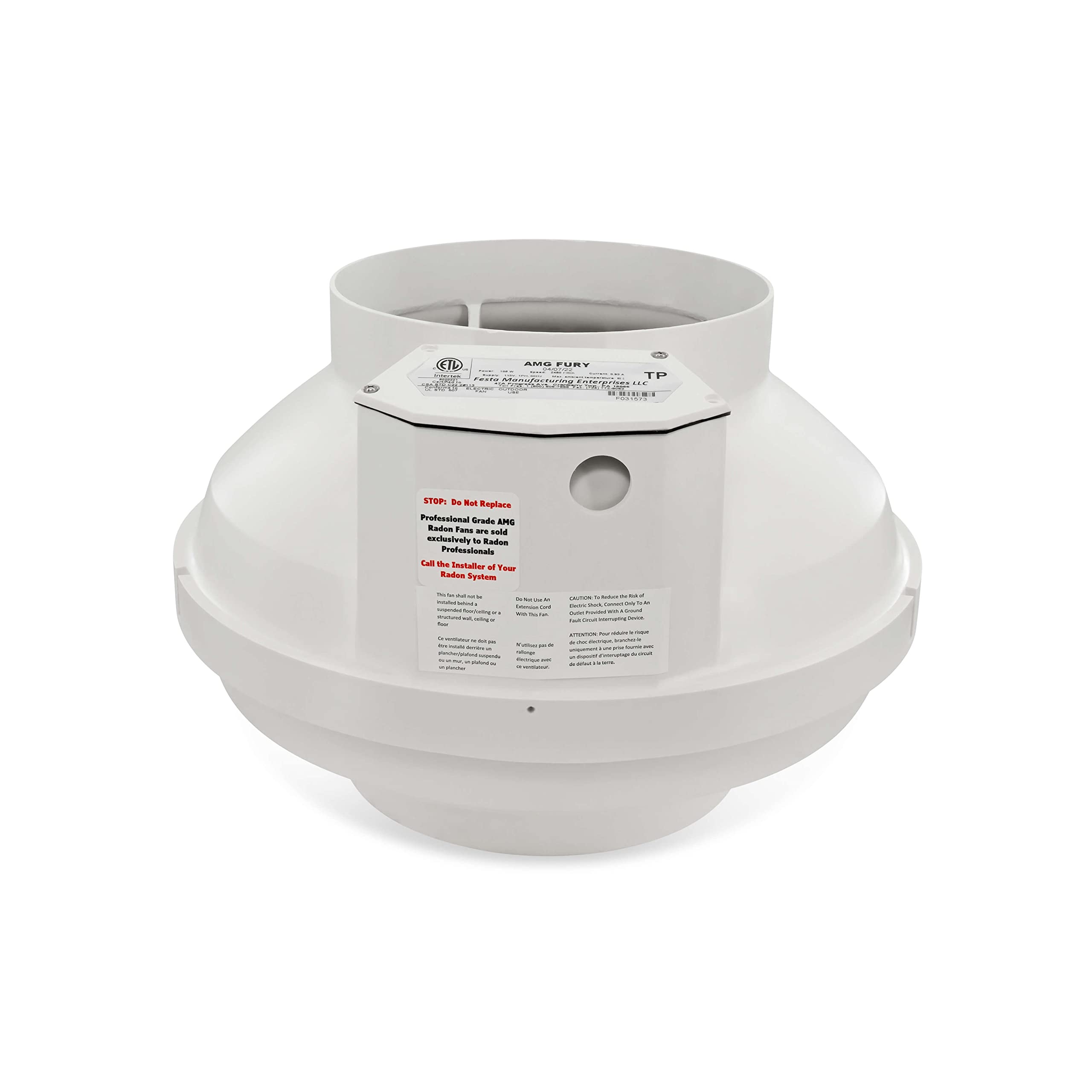 Festa Radon Amg Fury Radon Fan   Quiet And Energy Efficient 520 Cfm Radon Mitigation System Inline Fan   8'' Electric Waterproof