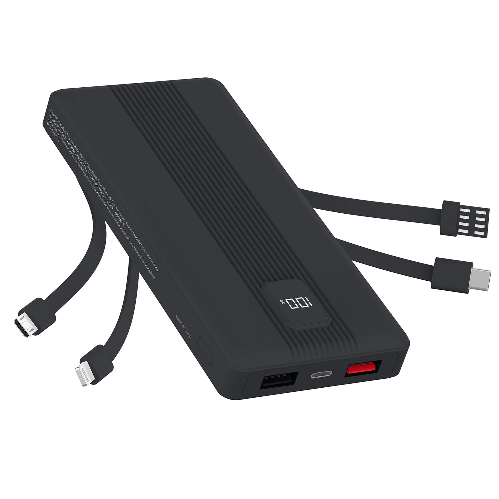 DVRIIT 10000mAh Portable Charger with 4 Builtin Cables, 22.5W Fast Charging Power Bank, LED Display, Slim Travel Battery Pack f
