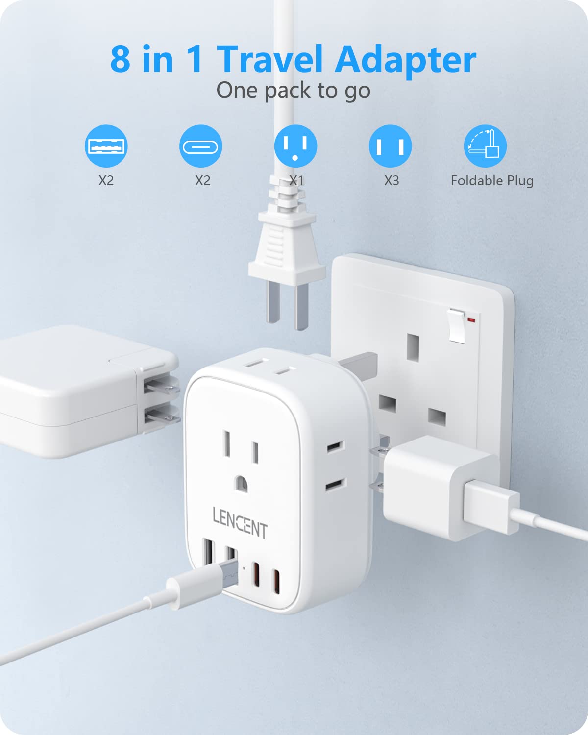 Lencent Us To Uk Ireland Travel Plug Adapter, Grounded Type G Outlet Adaptor With 4 Usb Charger(2 Usb C), 4 Outlets Converter Fo