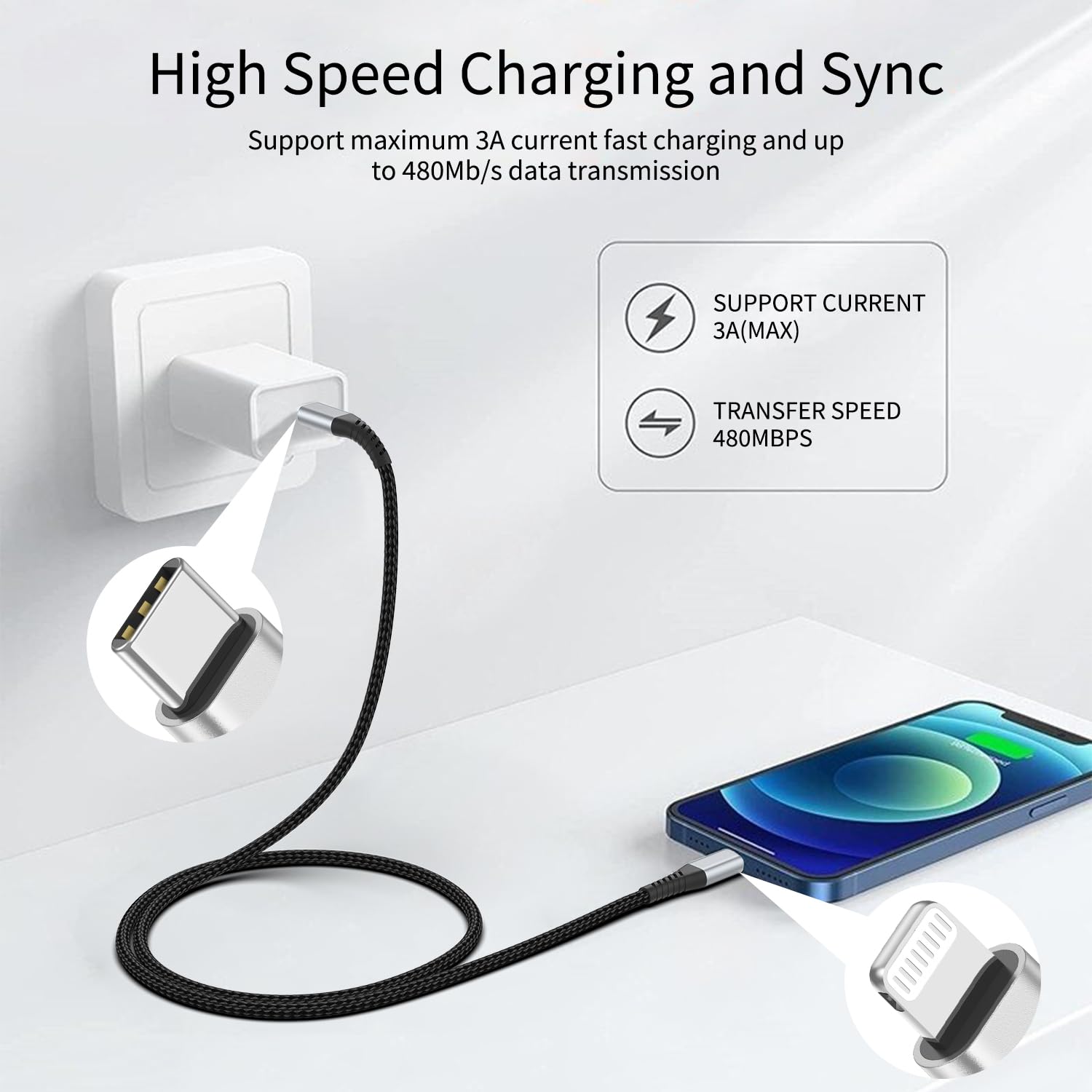 3Ft Usb C To Lightning Cable, 3Pack 1M Iphone Pd Fast Charging Usb C Cable Braided 3 Foot Cord For Apple Iphone 14 13 12 11 Pro