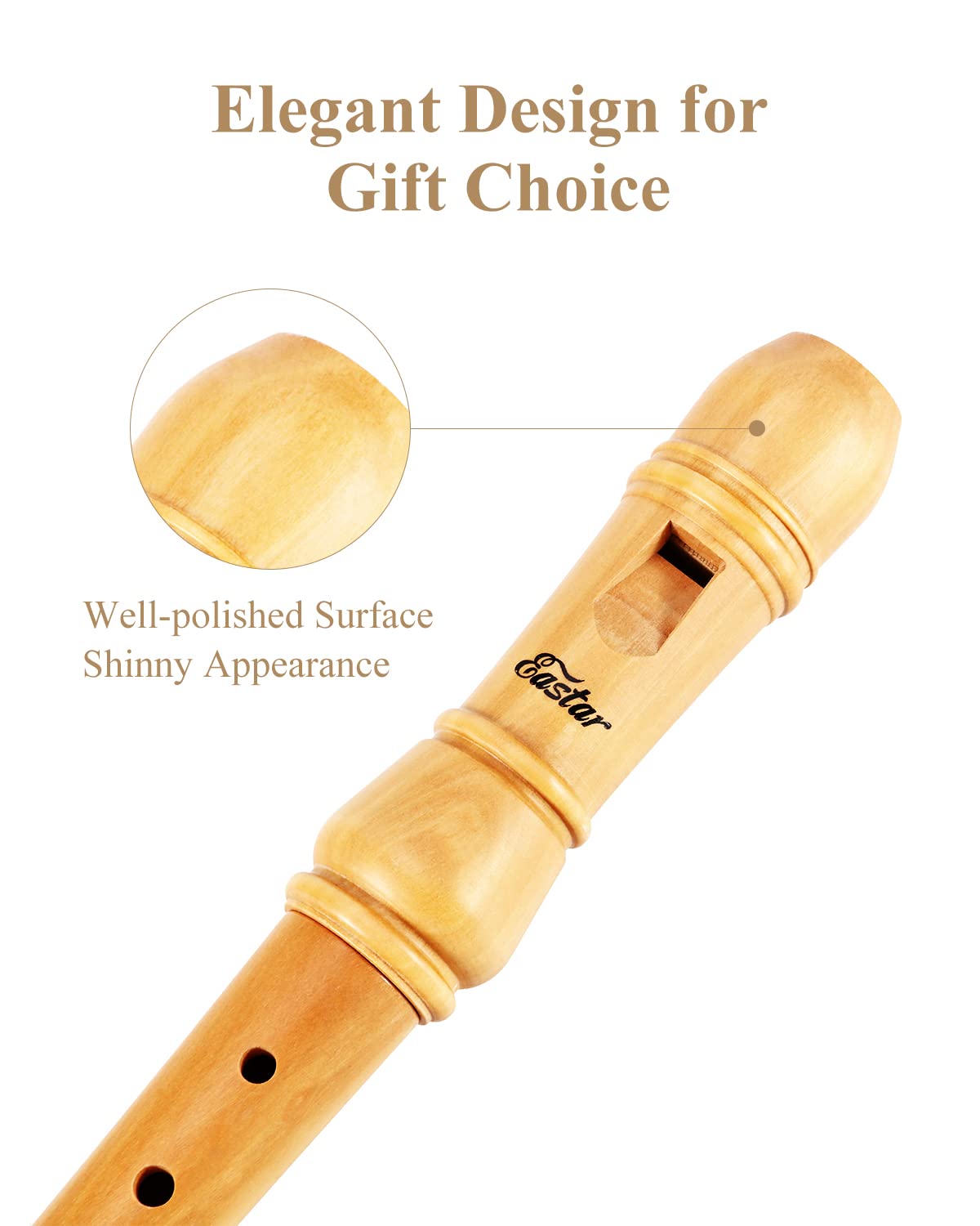 Eastar Soprano Recorder Instrument For Kids Adults Beginners, German Fingering C Key Maple Wooden Recorder, 3 Piece Recorder Wit