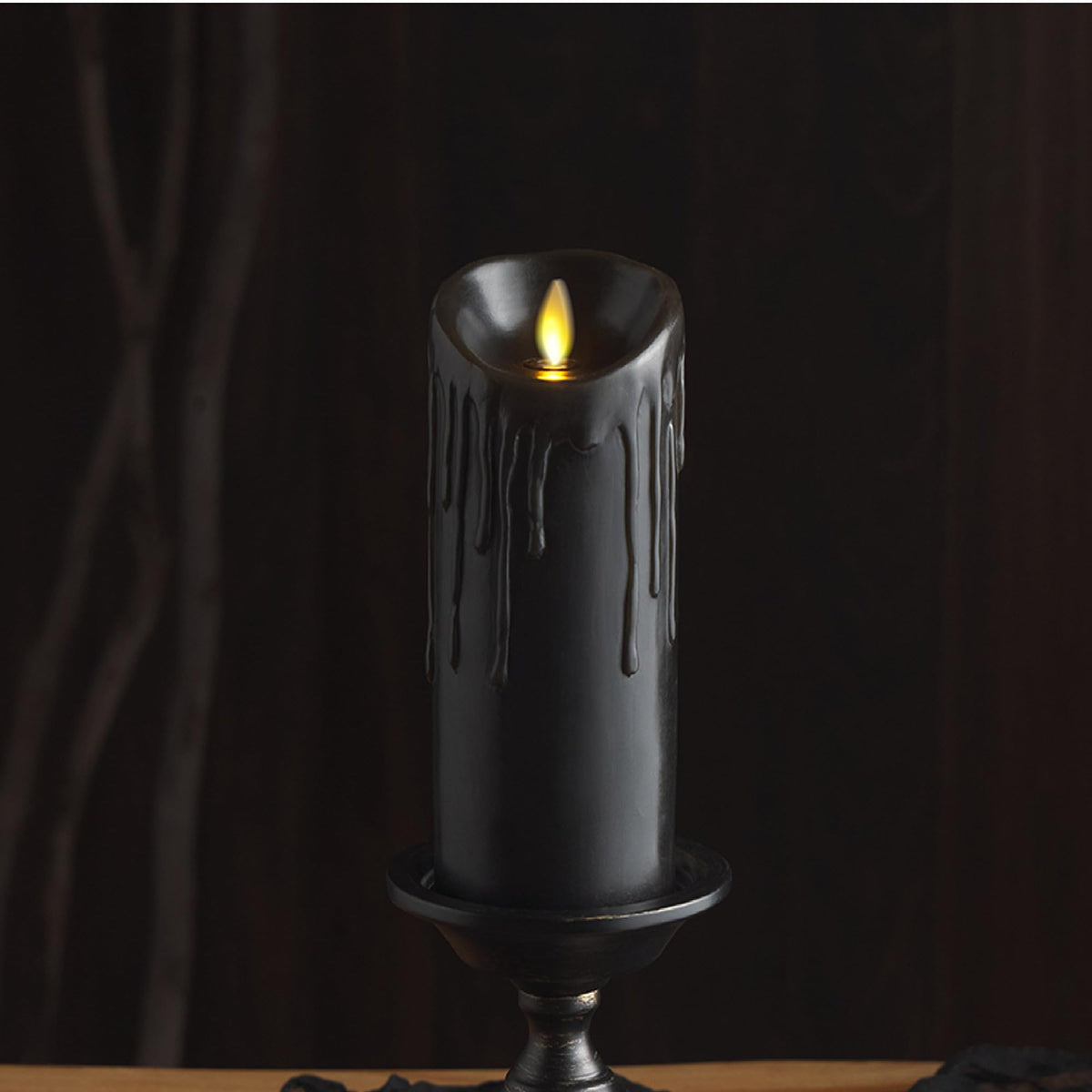 Luminara Black Wax Drip Flameless Candle Led Battery Operated Moving Flame Lights Pillar Unscented Real Wax With Dripped Edge, T