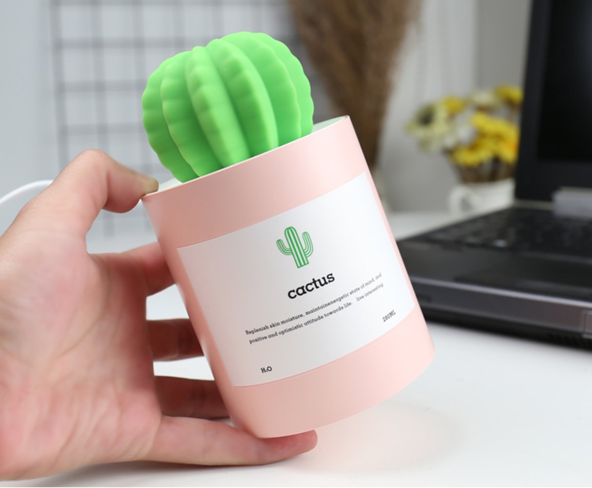 Uodbuyo Mini Humidifier, 280Ml Usb Cool Mist Portable Cactus Air Humidifier, Ultra Quiet Operation For Bedroom Home Office Yoga