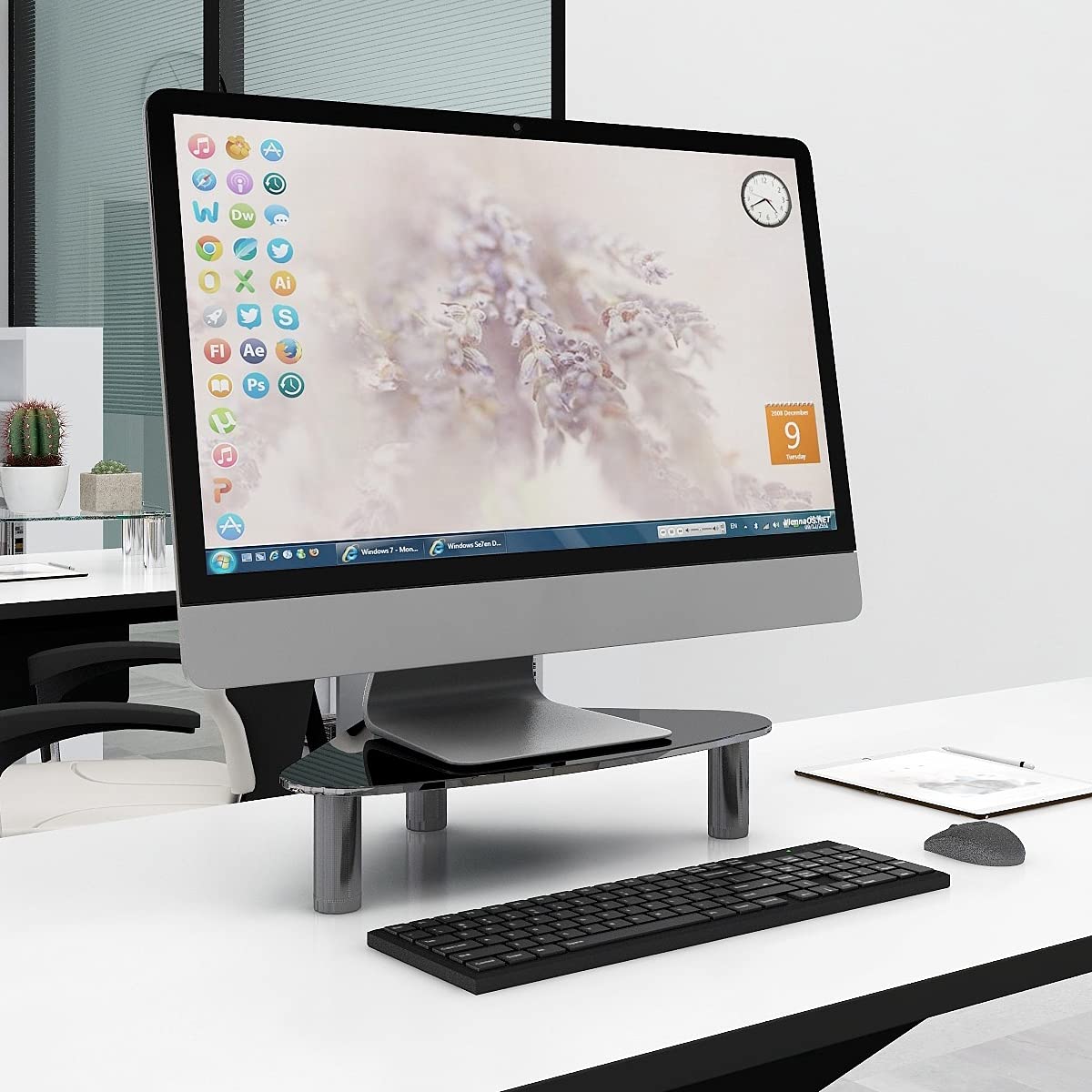 Tempered Glass Computer Monitor Riser/Triangle Save Space Desktop Corner Stand For Computer Monitor & Laptop Black Hd01B 003