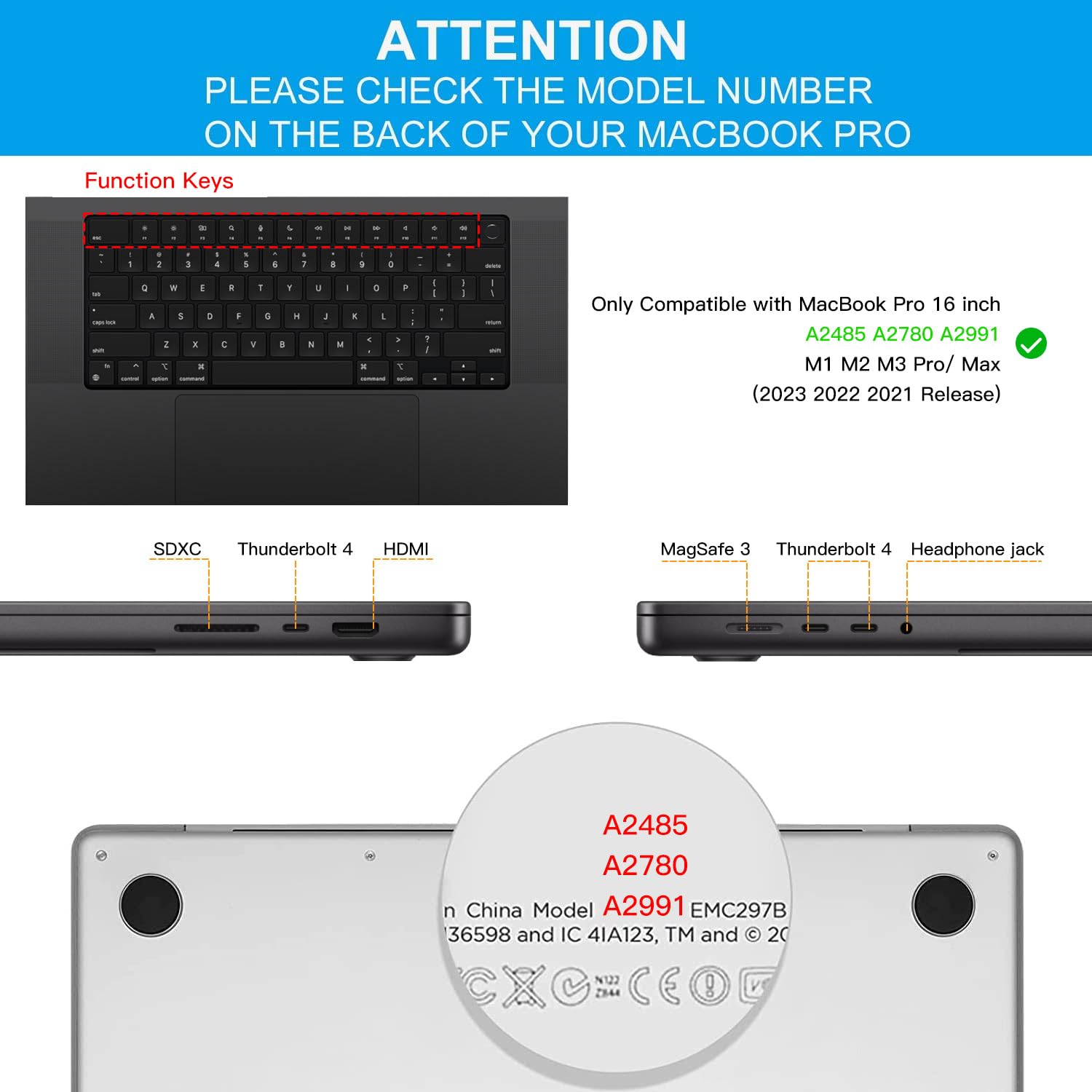 Casebuy Palm Rest Protector Vinyl Skin Stickers(3 In 1) For 2023 M3 Pro/Max Macbook Pro 16 Inch A2991 With Touch Id Scratch Resi