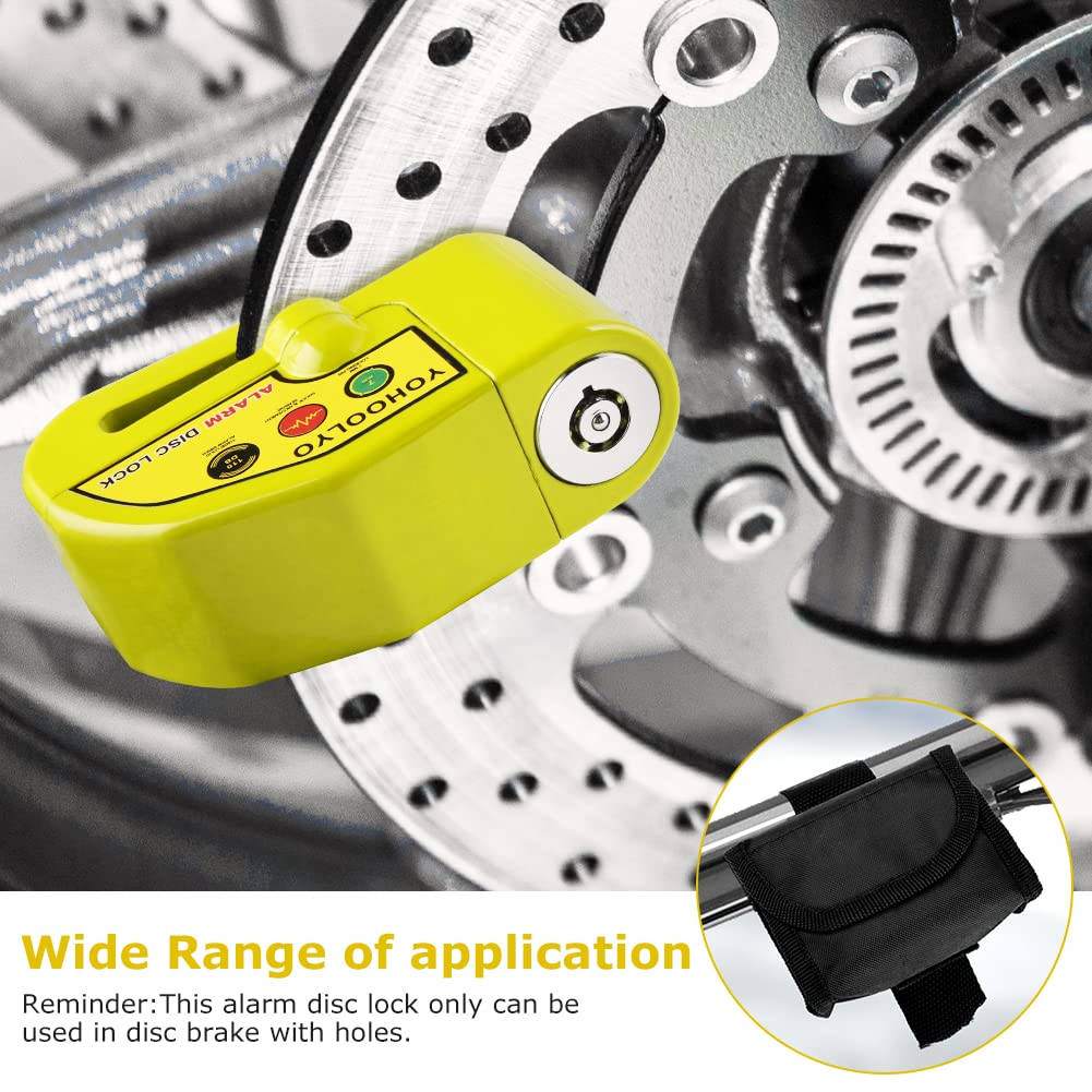 Yohoolyo Alarm Disc Lock Motorcycle Disc Brake Lock Anti Theft Waterproof 110 Db 7Mm Pin 5Ft Reminder Cable For Motorcycles Bike