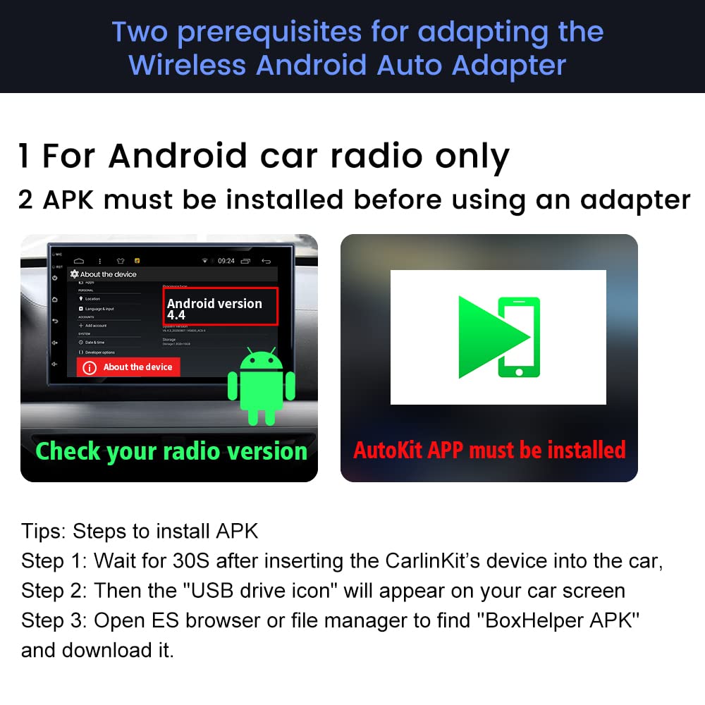 Carlinkit Wireless Carplay Usb Adapter Only Compatible With Android Car Radios. Only For Android Version 4.4.2 Or Above. Apk Must Be Successfully Installed Before Use. Model:Cpc200 Ccpa