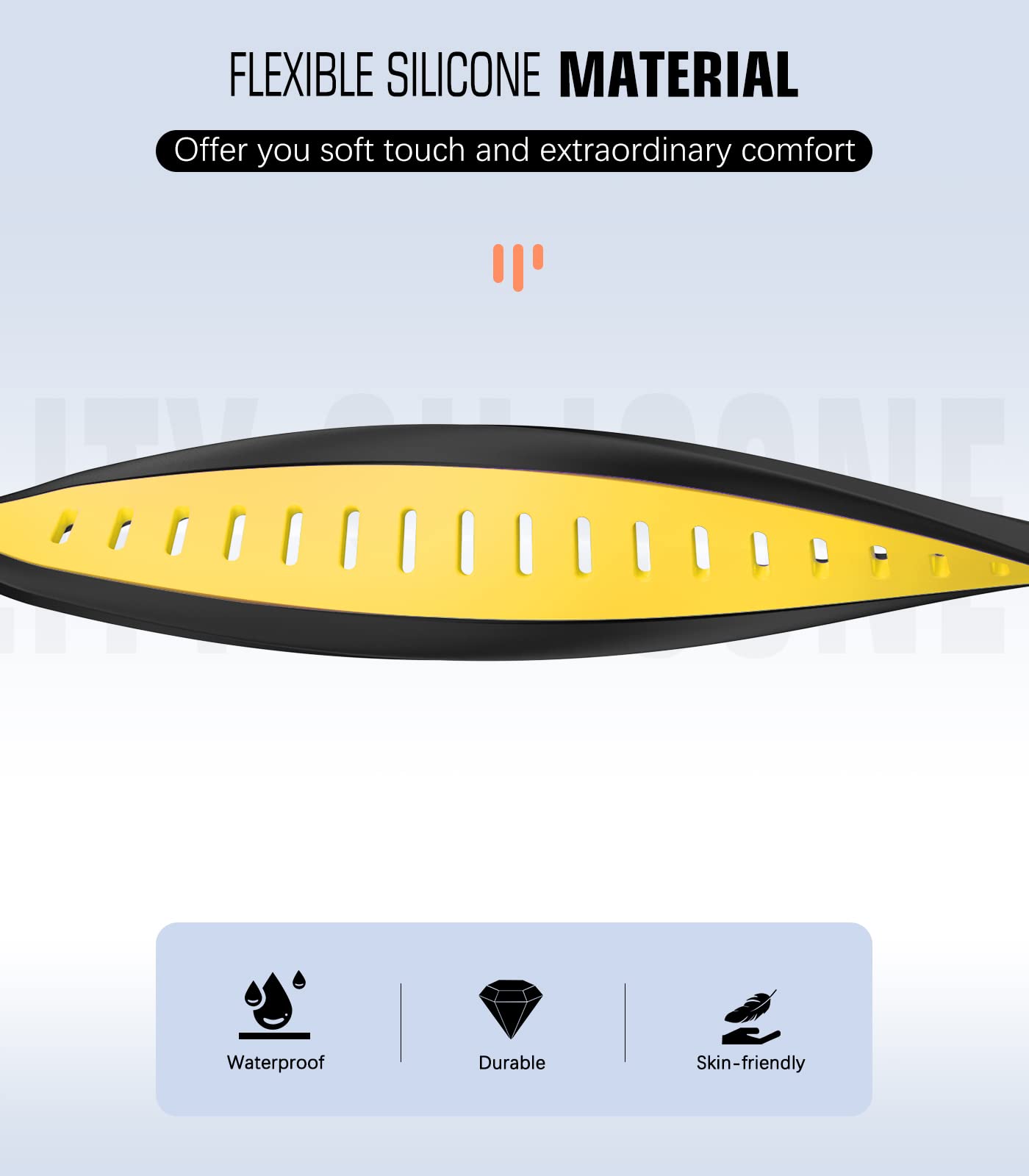 MoKo Watch Strap Compatible with Garmin Fenix 7/7 Pro/6/6 Pro/5/5 Plus/Forerunner 965/955/945/Instinct Solar/Instinct 2, Quick Fit 22mm Soft Silicone Replacement Band Sport Wristband, Black/Yellow