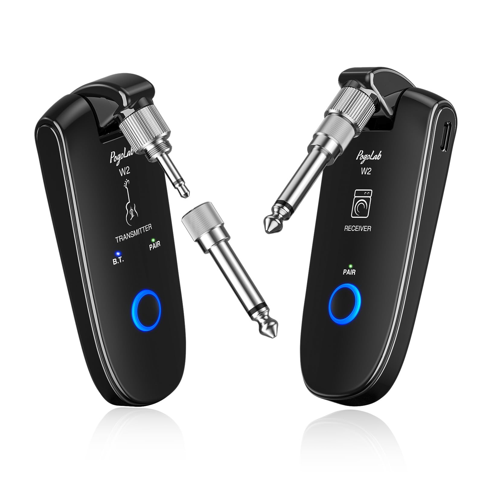 Pogolab Uhf Wireless Guitar System With Bt Function, Rechargeable Guitar Wireless Transmitter Receiver, 6.35Mm & 3.5Mm 2 In 1 Pl