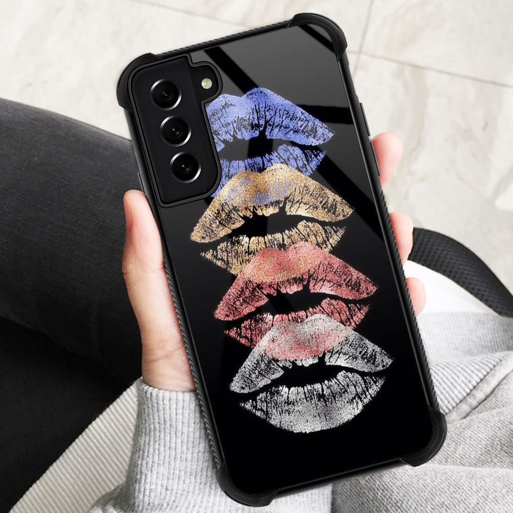 ZHEGAILIAN Phone Case for Samsung Galaxy S21 FE 5G Anti-Scratch Shockproof TPU Organic Glass Colorful Lips 6.4-inch