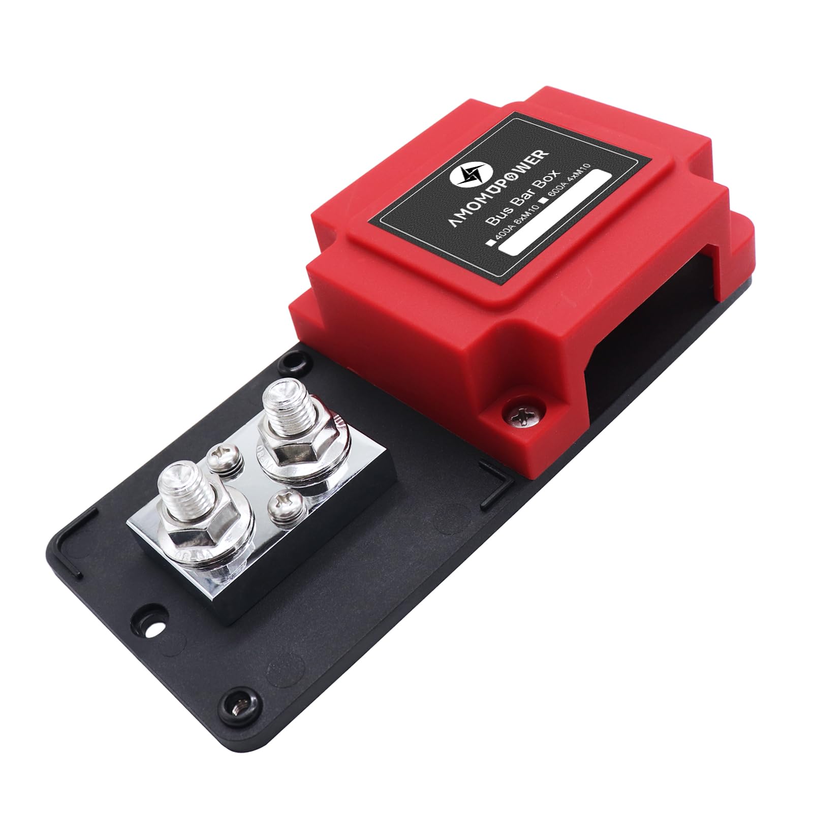 Amomd 600A 48V Bus Bar Box 4 Stud (3/8 Inch) M10 High Current Nickel Plated Copper Distribution Block Positive Negative Independ