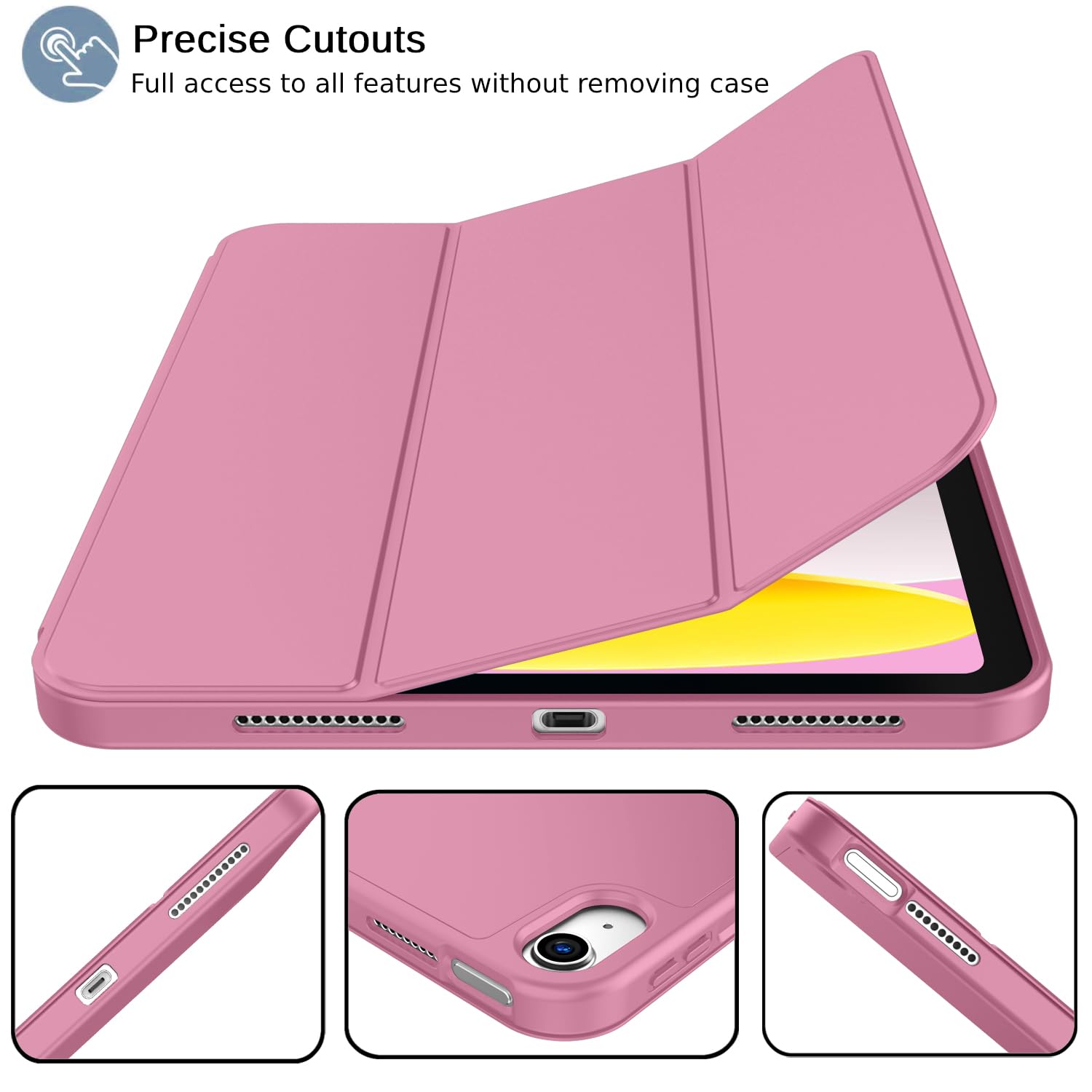 Imieet New Ipad (A16) 11Th Generation Case 11 Inch 2025, Ipad 10Th Generation Case 2022 10.9 Inch With Pencil Holder, Trifold Stand Smart Cover With Soft Tpu Back,Auto Wake/Sleep(New Pale Violet Red)