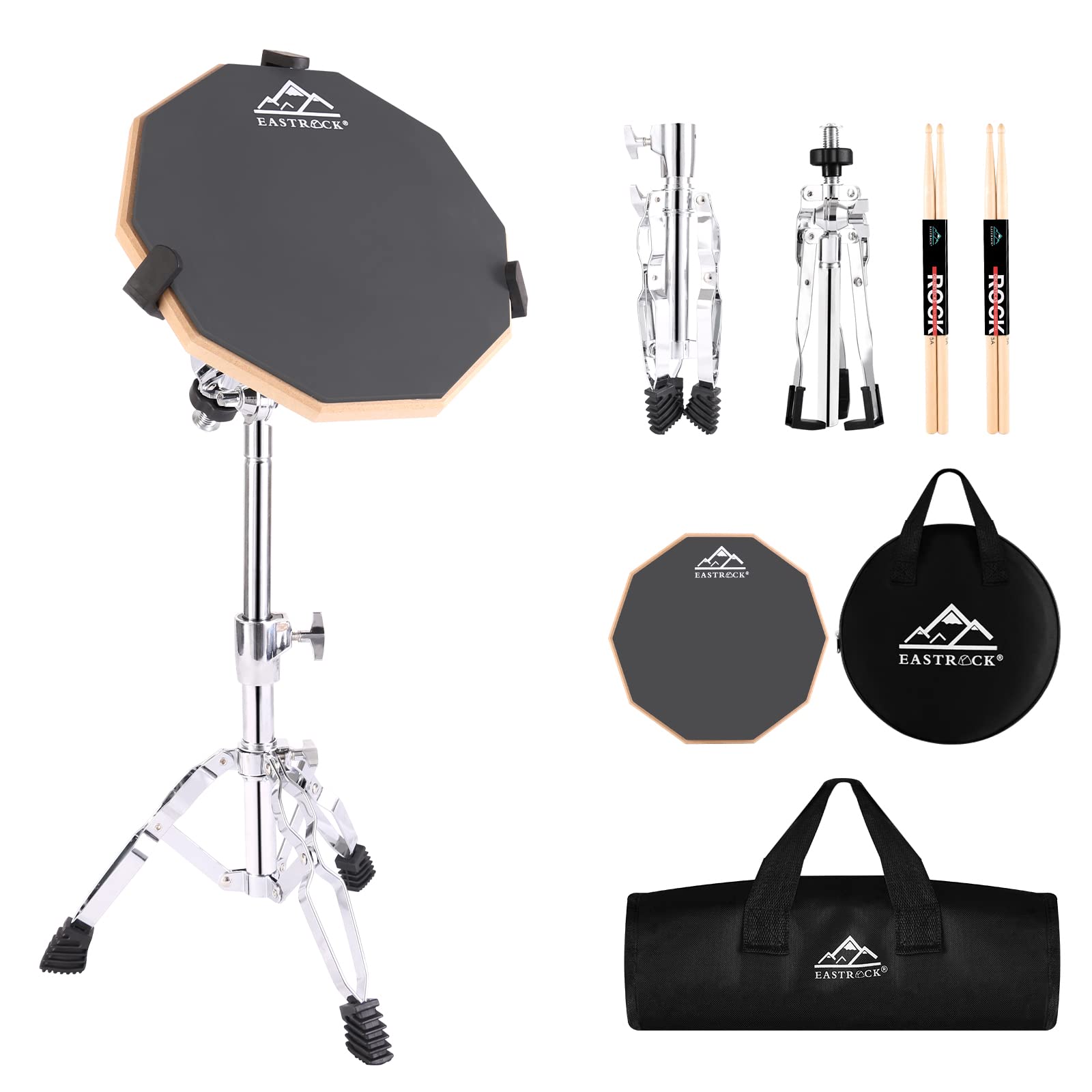 Eastrock Practice Drum Pad Stand Bundles, 11 Inches Double Sided Silent Silicone Drum Pad, Silicone Dumb Drum With Drum Stand, 2