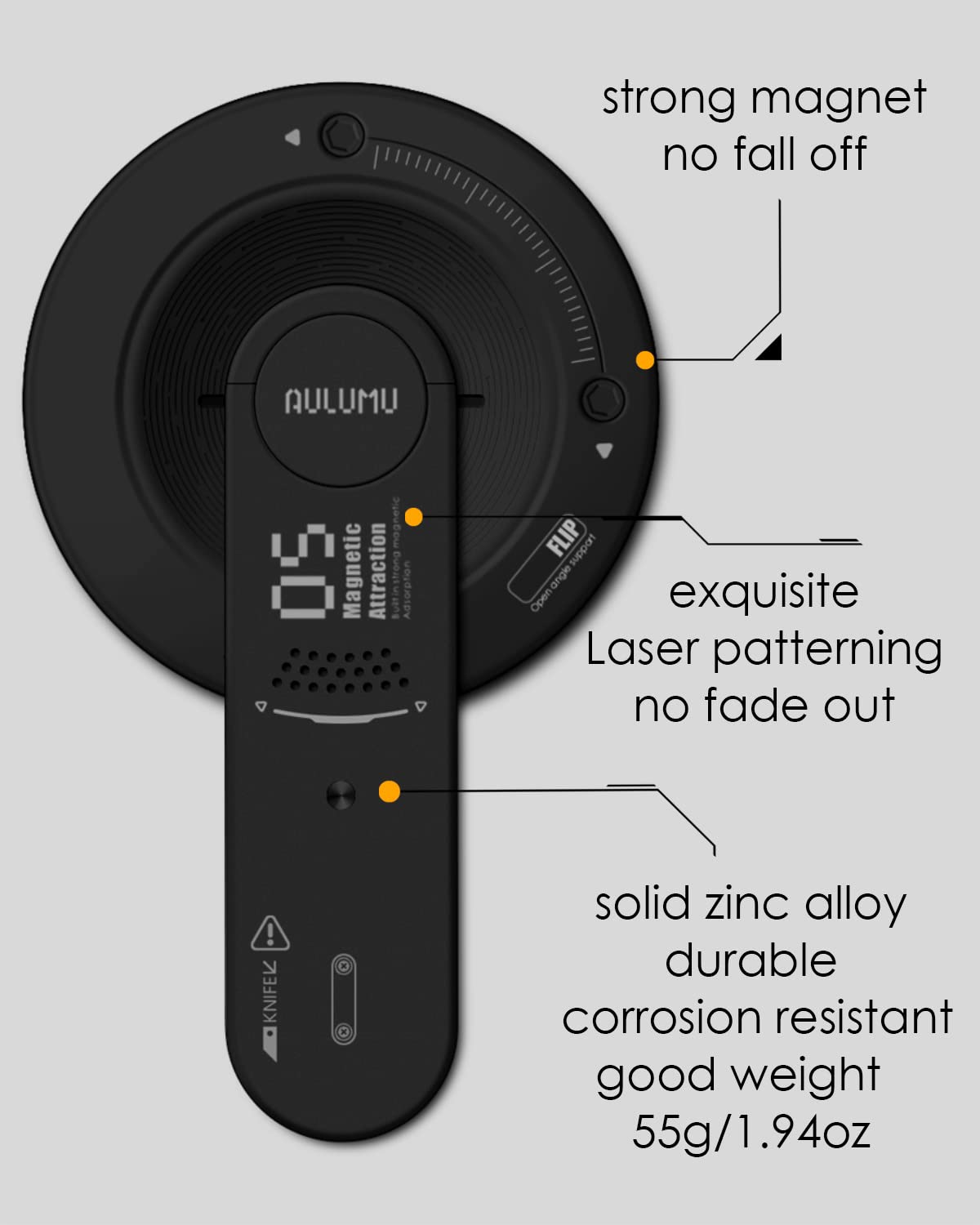 Aulumu G05 [4 In 1 Magzero] Magnetic Phone Stand Grip [Compatible With Magsafe] Removable 360 Adjustable Phone Kickstand With Bo