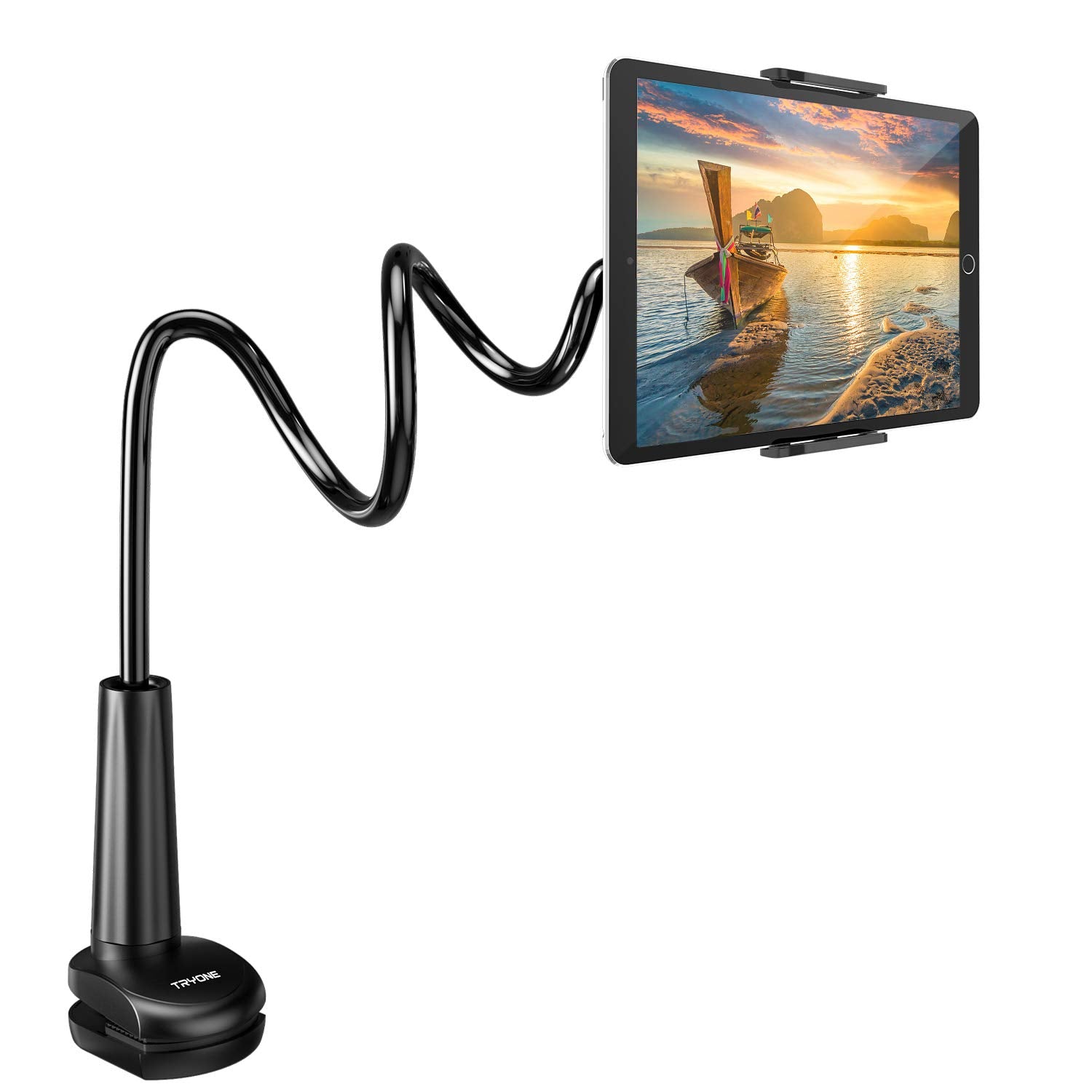 Tryone Gooseneck Tablet Holder Stand for Bed Adjustable Flexible Arm Tablets Mount Clamp on Table Compatible with iPad Air Mini | Galaxy Tabs | Kindle Fire | Switch or Other 4.7 10.5' Devices