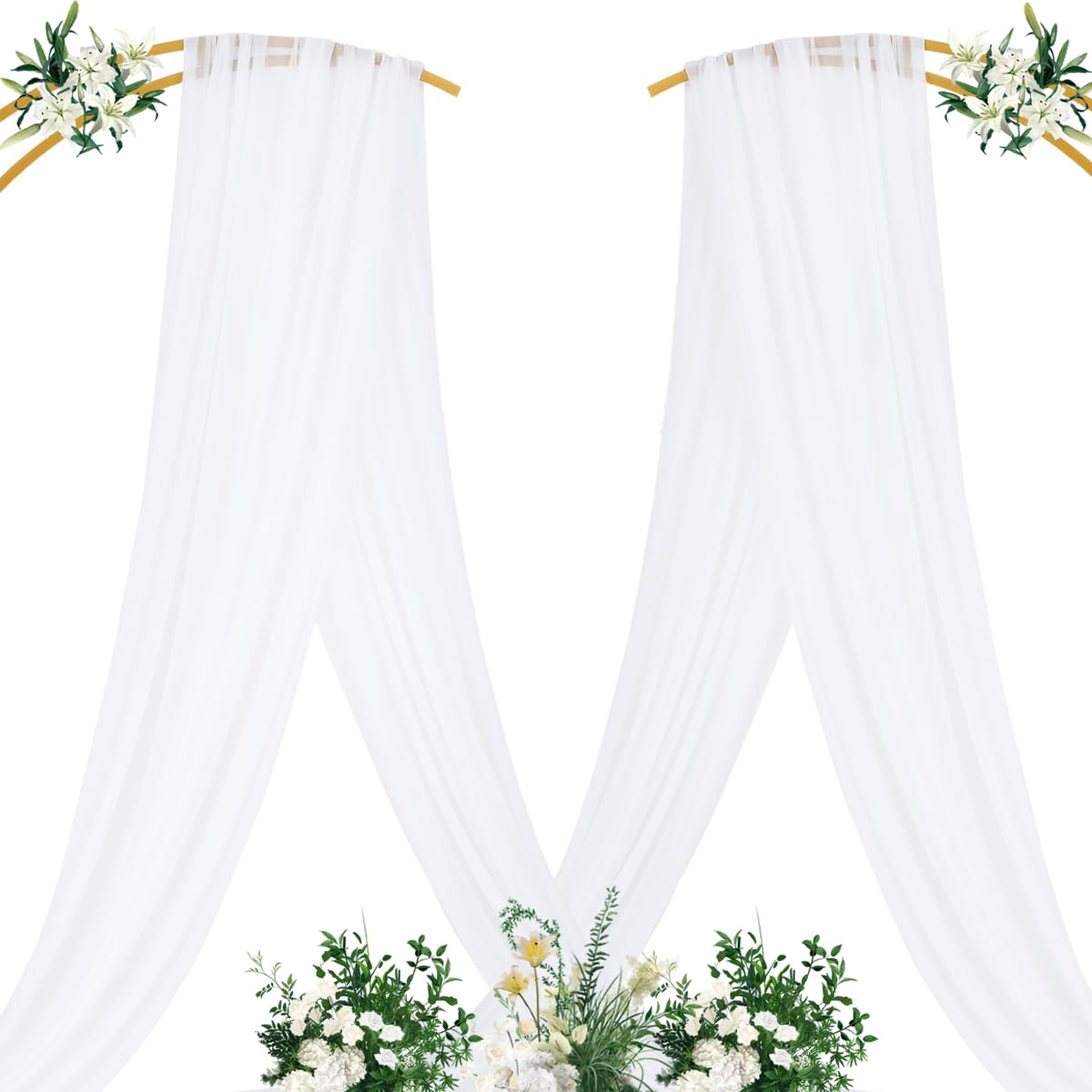 Mlmc Wedding Arch Draping Fabric 2 Panels 29'' X 20Ft White Chiffon Drapery Sheer Backdrop Curtains For Ceremony Wedding Party C