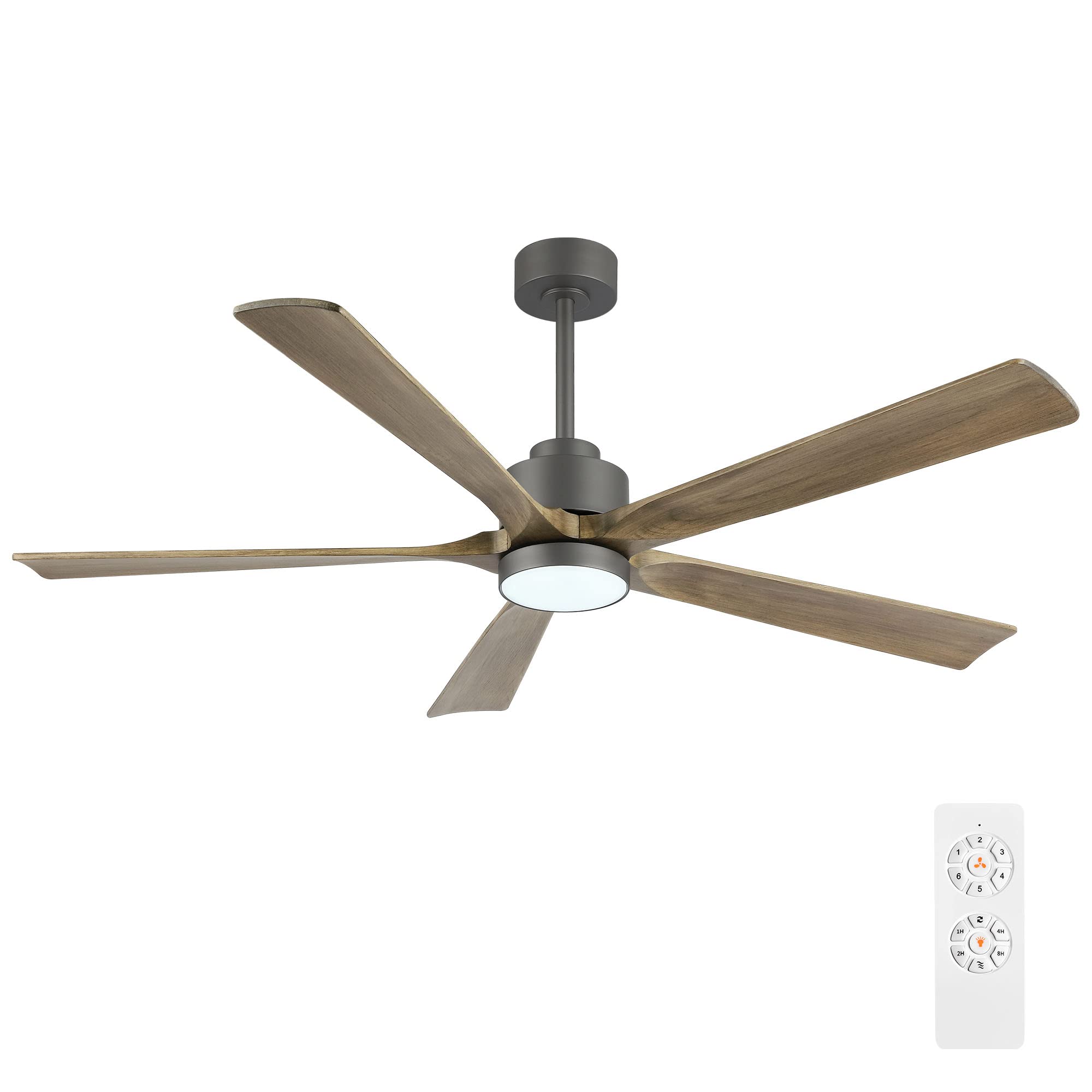 Elehinser 60'' Modern Ceiling Fan With Light And Remote Control, 5 Solid Wood Blades 6 Speed Noiseless Reversible Dc Motor, Ceil