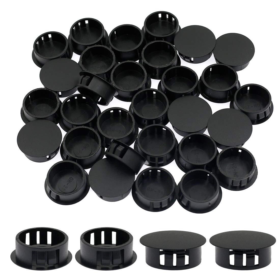 Suiwotin 30Pcs 25Mm1 Black Hole Plugs Plastic Flush Type Hole Plugs Snap In Locking Hole Tube, Furniture Fencing Post Pipe Inser