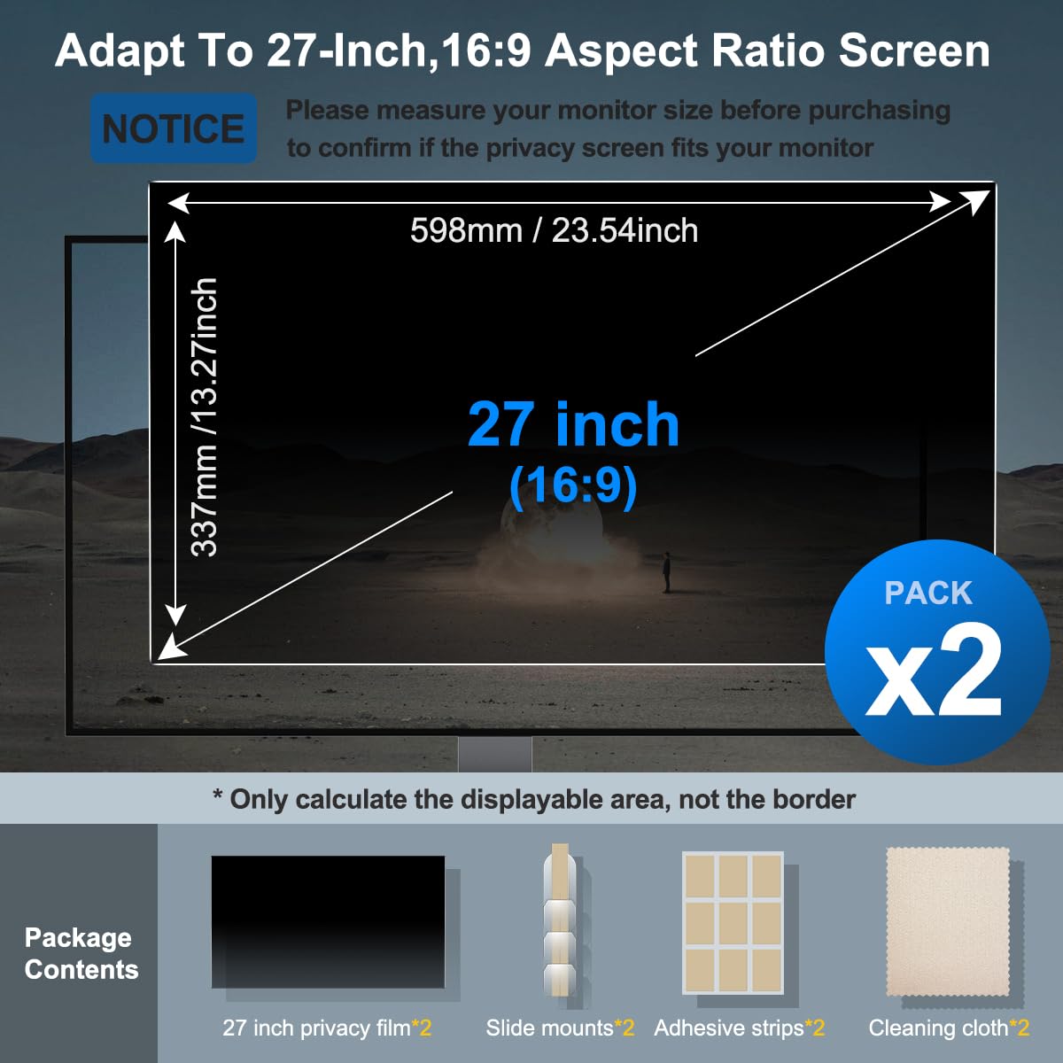 Jeapka 27 Inch Computer Privacy Screen 2 Pack For 16:9 Widescreen Monitor Privacy Screen Shield For Data Confidentiality Anti Gl