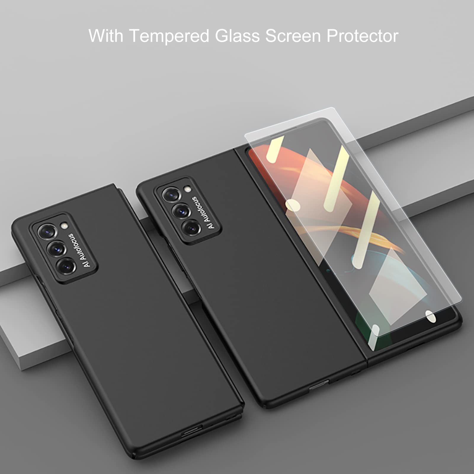 Topsem Case For Samsung Galaxy Z Fold 2 5G,Case With Glass Tempered Film,Ultra Thin Anti Knock Combination Film Hard Matte Shock