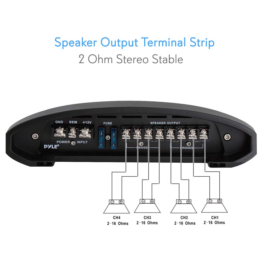 Pyle 4 Channel Car Stereo Amplifier   1600W Bridgeable High Power Mosfet Audio Sound Auto Small Speaker Amp Box W/ Crossover, Ba