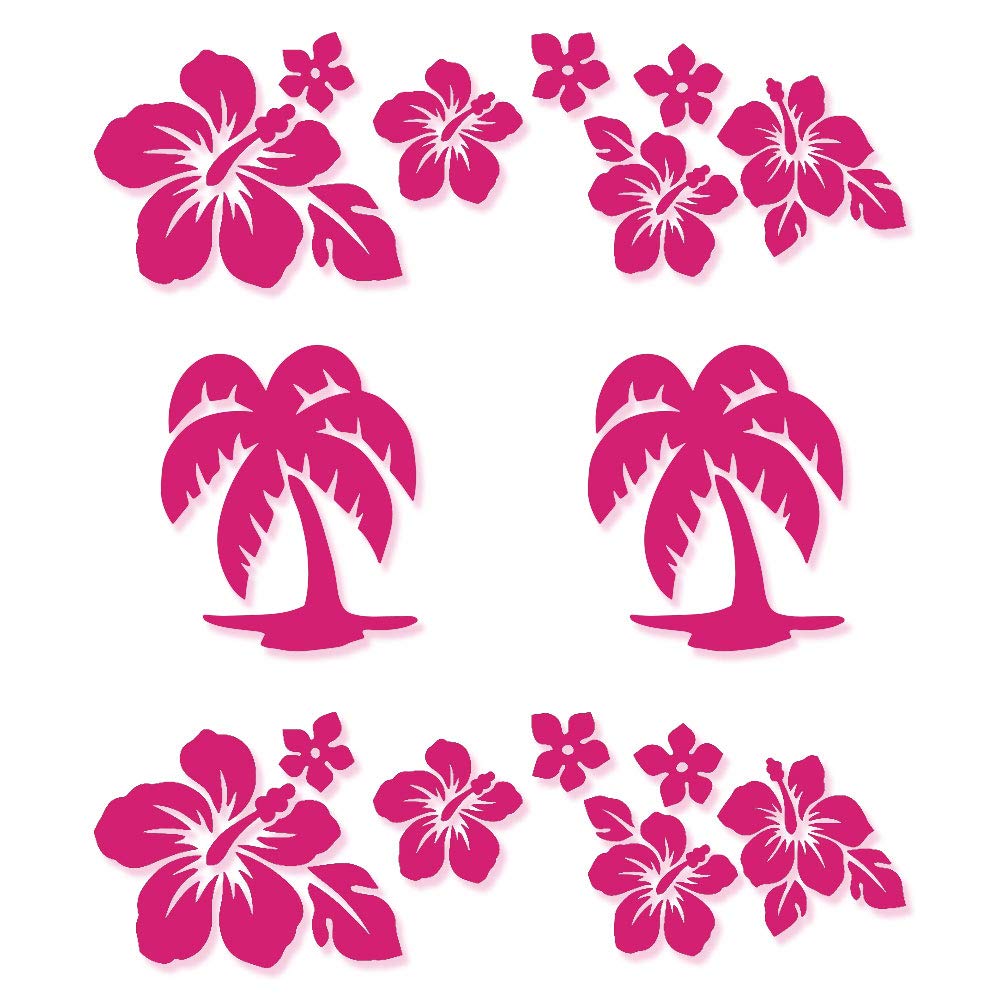 Tropical Hawaiian Palm Tree And Flower Pattern Kitchen Stand Mixer Front & Back Decal Set   Hot Pink