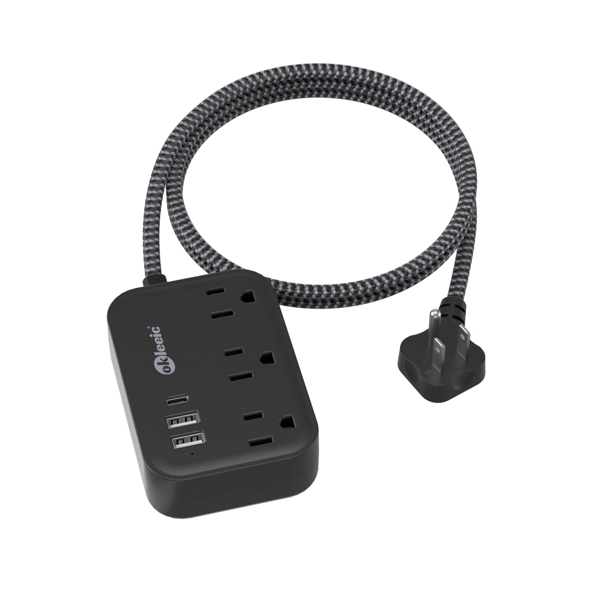 Flat Plug Power Strip With Usb C Ports, Black Extension Cord 5Ft With 3 Ac Outlets 3 Usb, Short Extension Cord Outlet Extender W