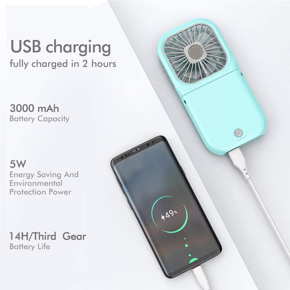 Allxin Portable Neck Fan Mini Quiet Handheld Personal Foldable Usb Rechargeable Fan Operated For Home Office Outdoor Travel, 300