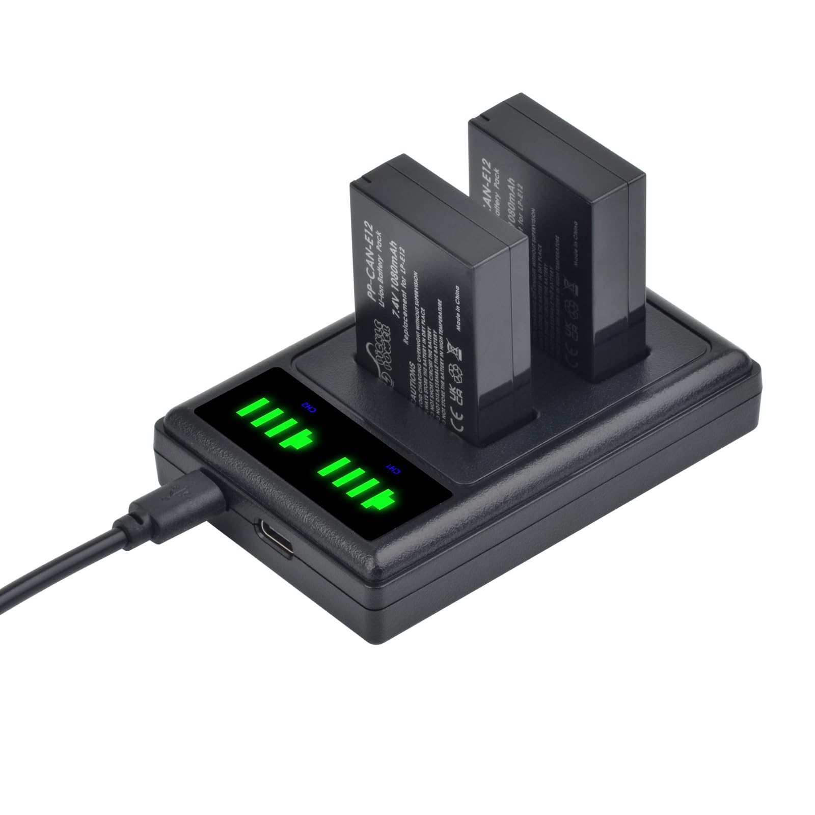 Pickle Power Lp E12 Battery And Led Dual Usb Charger For Canon Powershot Sx70 Hs, Eos M M2 M10 M50 M100 M200, M50 Mark Ii, Rebel