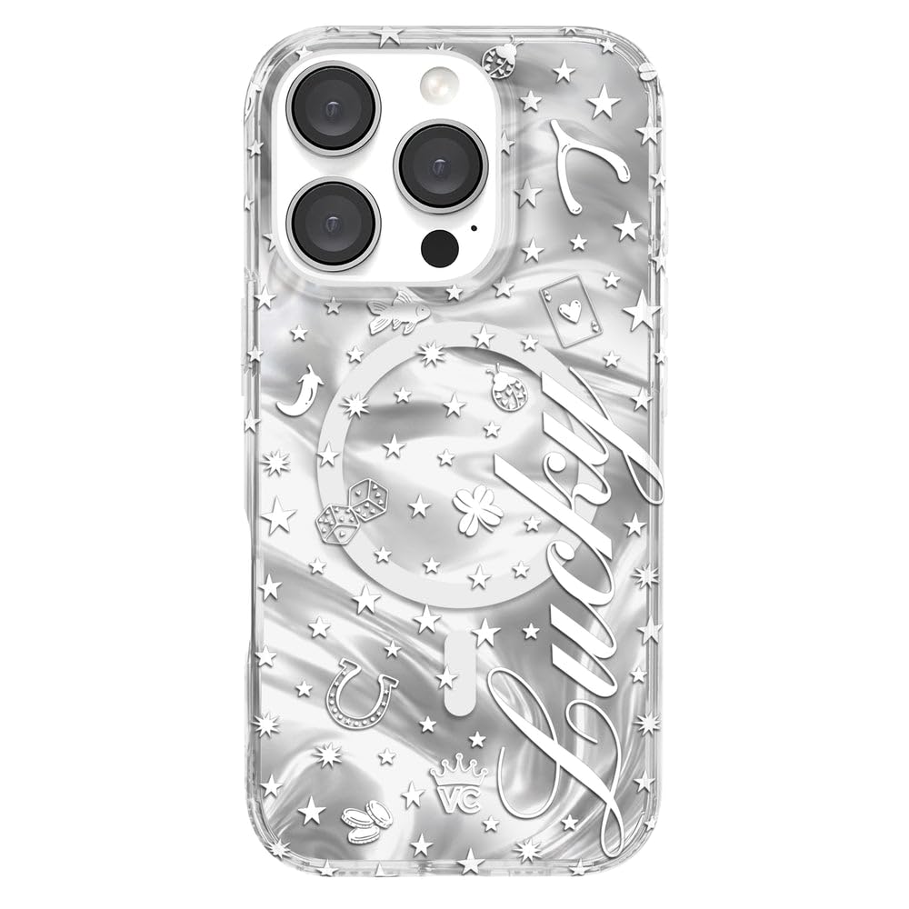 VELVET CAVIAR for iPhone 16 Pro Case - Compatible with MagSafe - 10ft Drop Tested - Silver Holographic Phone Cases - Lucky Girl 