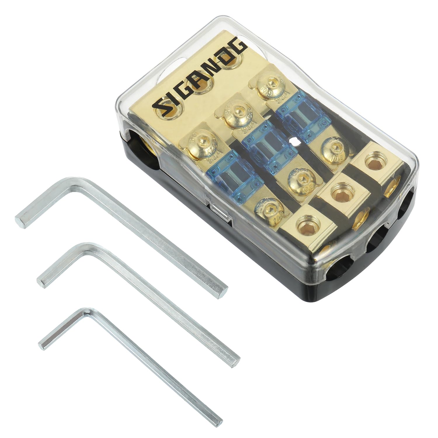 Sigandg 3 Way Anl Fuse Holder With 60A Mini Fuse, 0/2/4 Gauge In 4/8 Gauge Out Fuse Distribution Block, 12V Used For Audio Stere