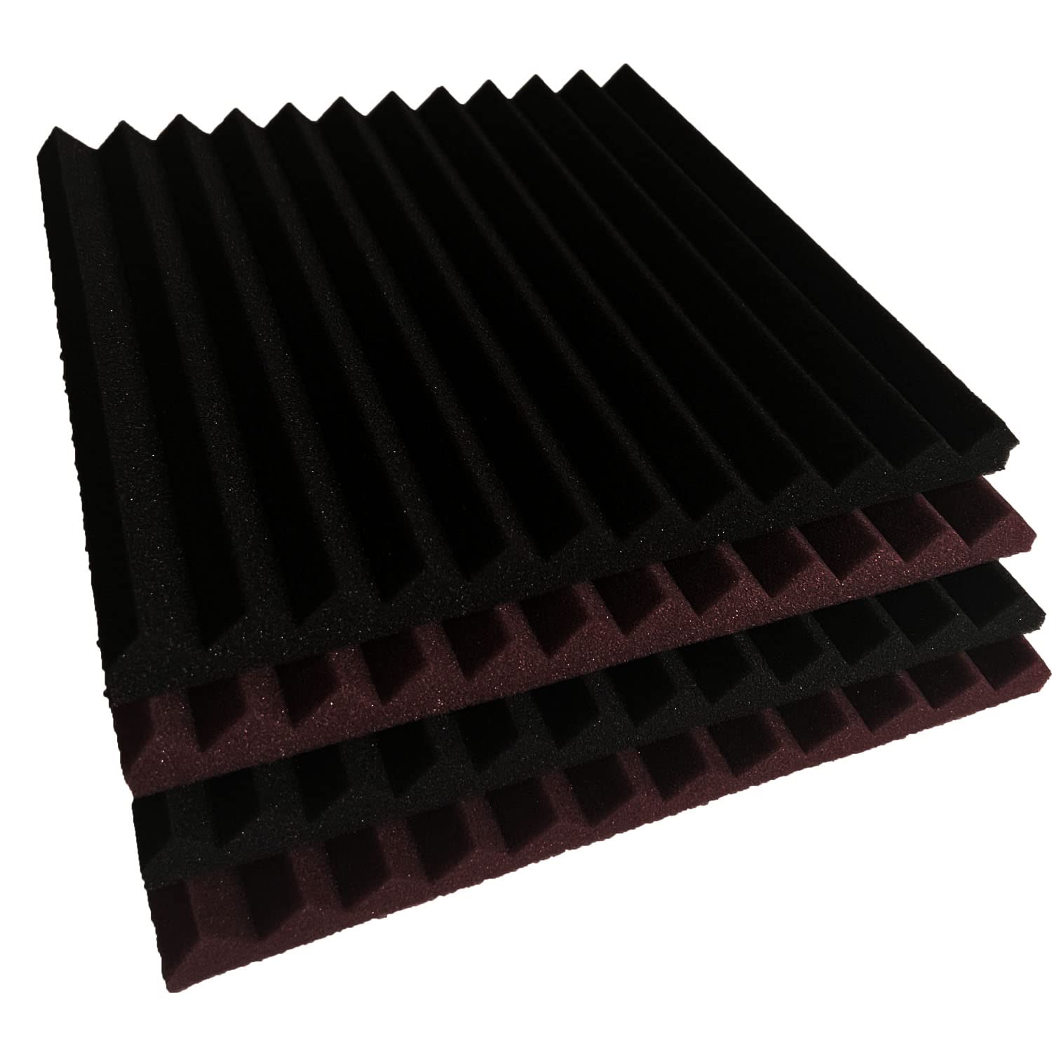 96 Pack Burgundy/Black Absorb The Echo Acoustic Foam Panel Wedge Studio Soundproofing Wall Tiles 12'' X 12'' X 1''