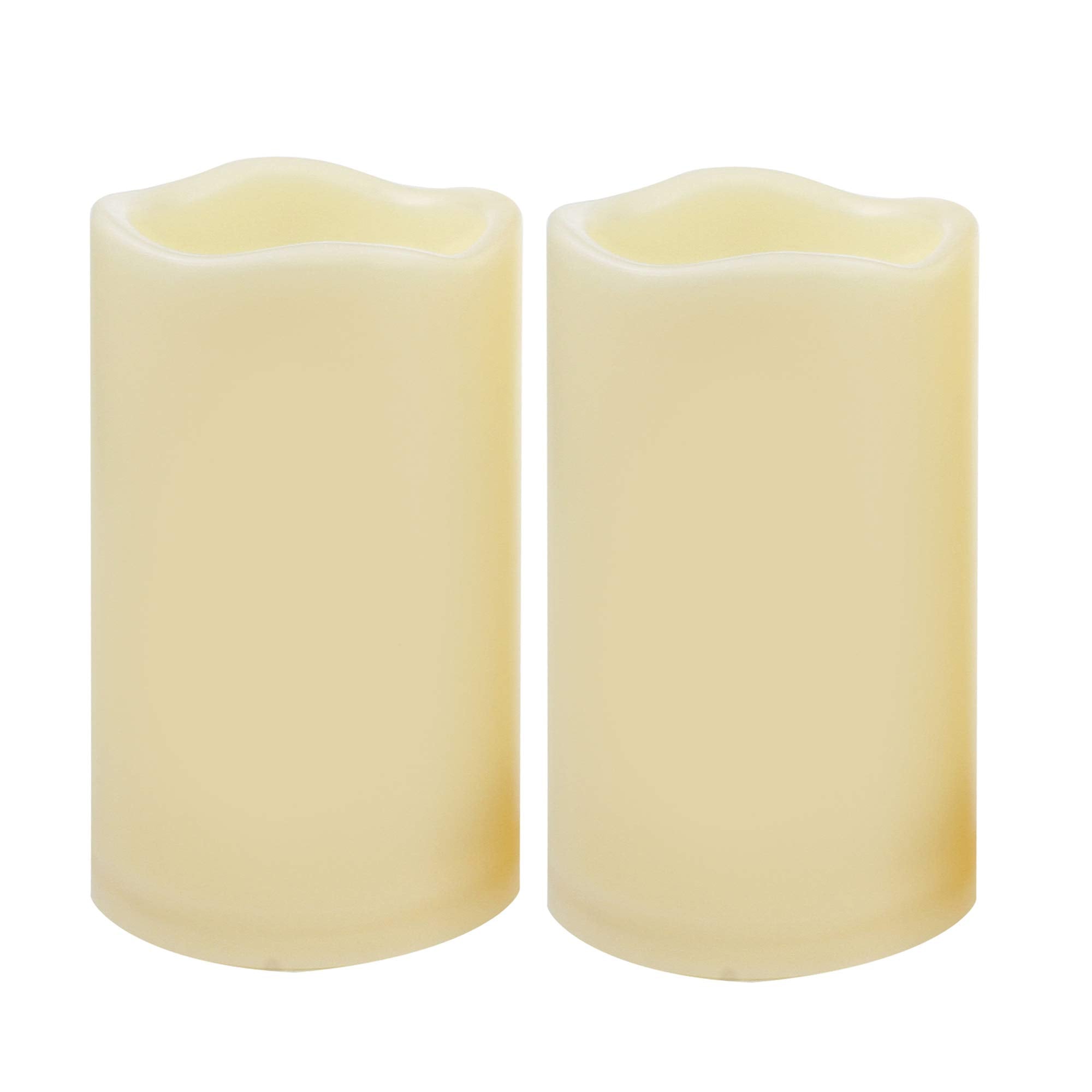 Candle Idea 2 Pcs 3''X5'' Waterproof Outdoor Battery Operated Flameless Led Pillar Candles With Timer, Flickering Plastic Resin