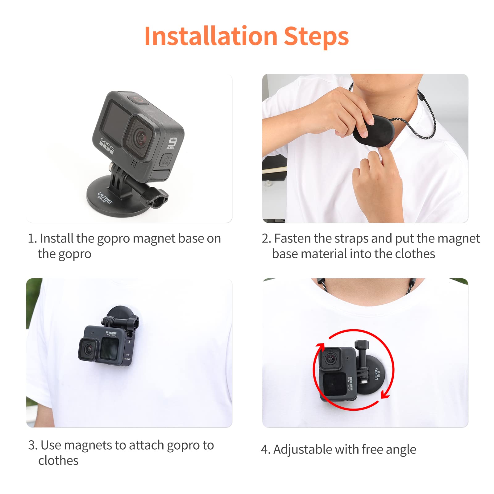 Magnetic Neck Selfie Holder For Gopro, Action Camera Mount Quick Release Plate, Chest Shoulder Support Angle With Joint Mount, For Go Pro Max Hero 11 10 9 8 7 Insta360 Dji Action Iphone Android