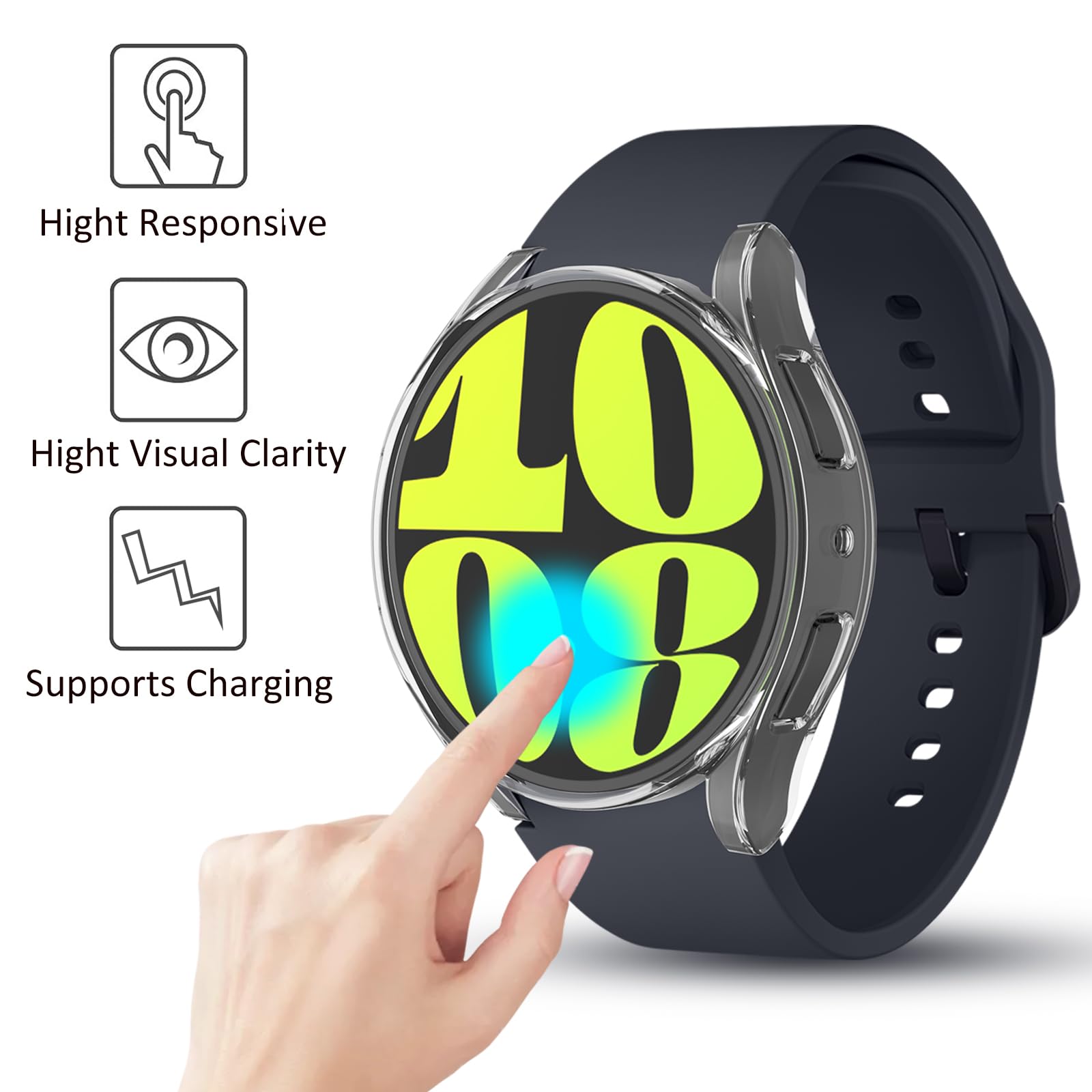 Richone 2 Pack Watch Screen Protector Compatible With Samsung Galaxy Watch 6 44Mm, Soft Tpu Bumper Cases Full Protective Cover F