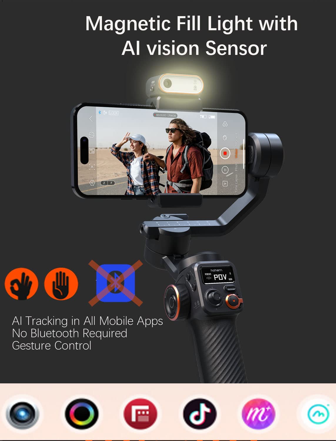 Hohem Isteady M6 Kit Smartphone Gimbal Stabilizer 3 Axis With Magnetic Fill Light/Ai Tracking Sensor For Iphone Android With 0.91 Inch Oled Display Max Payload 400G