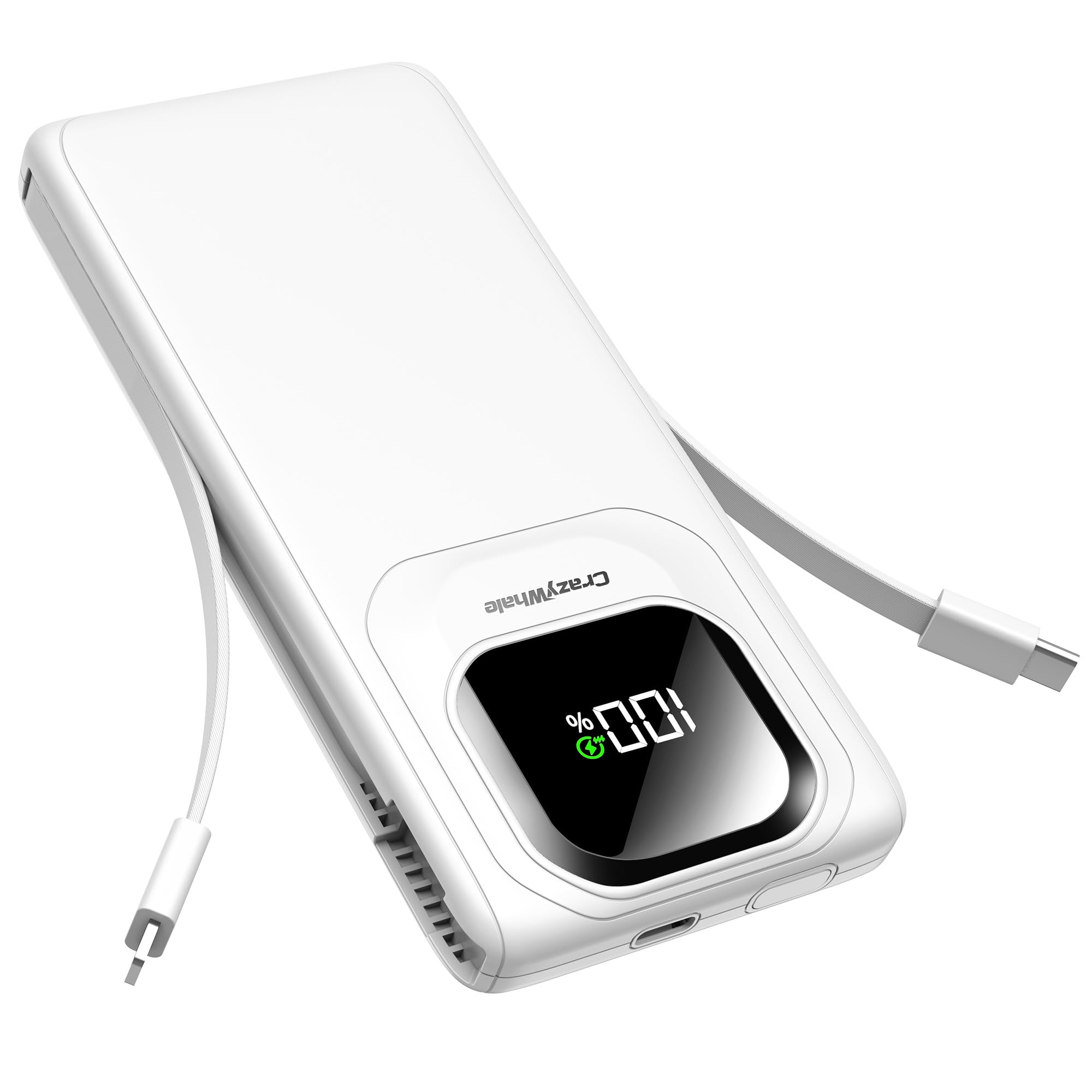 Crazywhale Portable Charger with Builtin Cables,22.5W Super Fast Charging Power Bank Slim Phone Charger,10000mAh Travel Battery