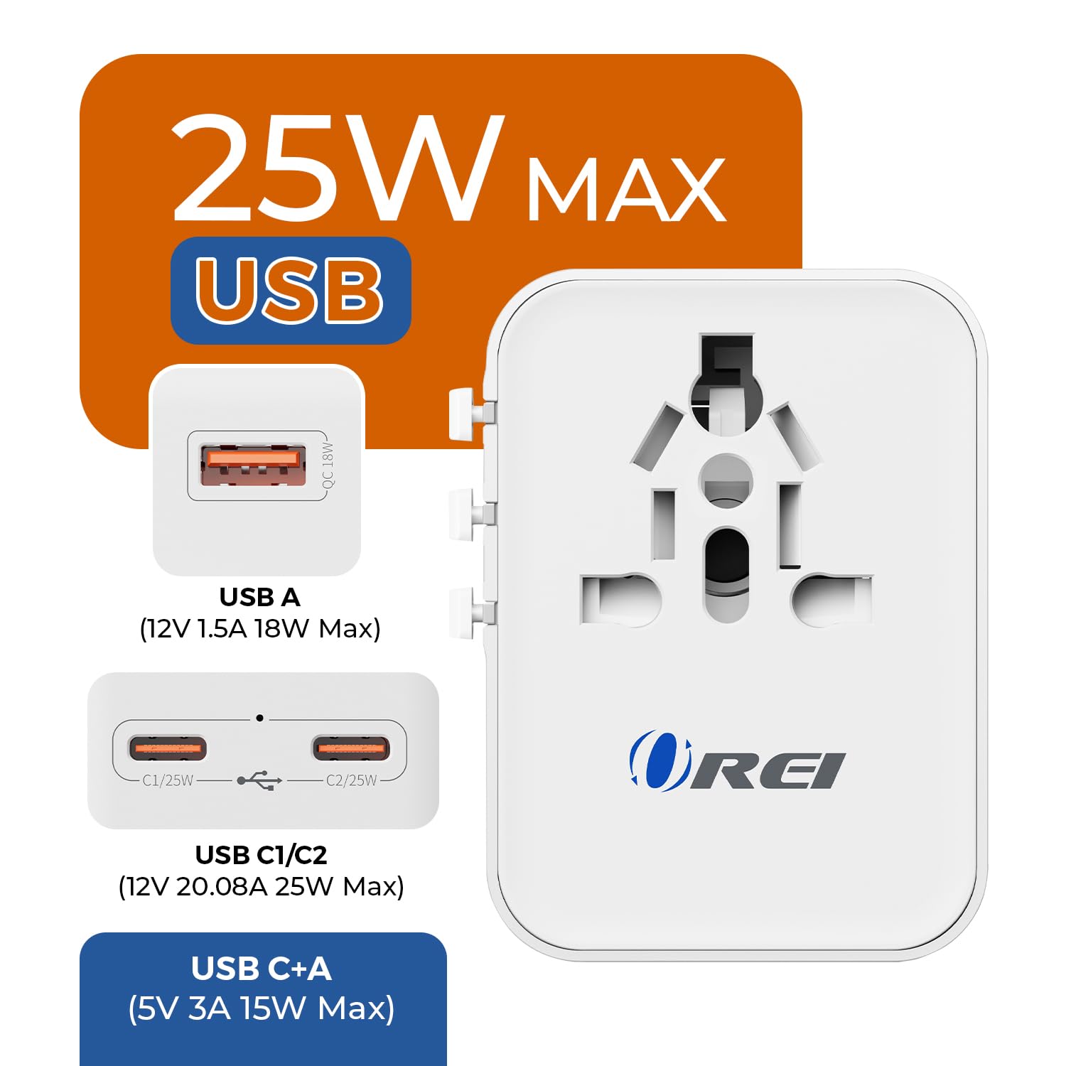 Orei 25Watt Universal Travel Adapter | 2X Usbc 1Xusb A   4 In 1 Universal Power Adapter | Universal Chargers For All Devices Com