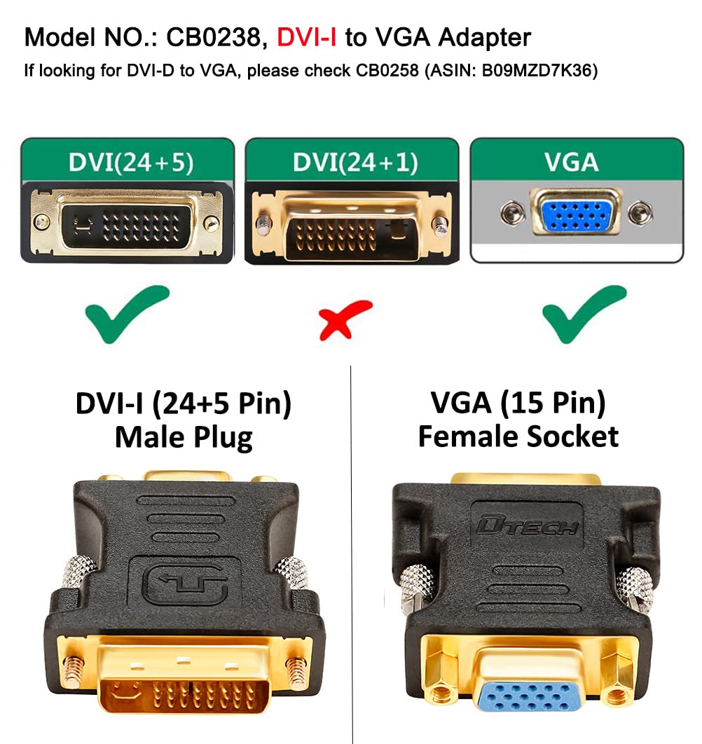 Dtech Dvi Male To Vga Female Adapter Dvi-I 24+5 Port Converter