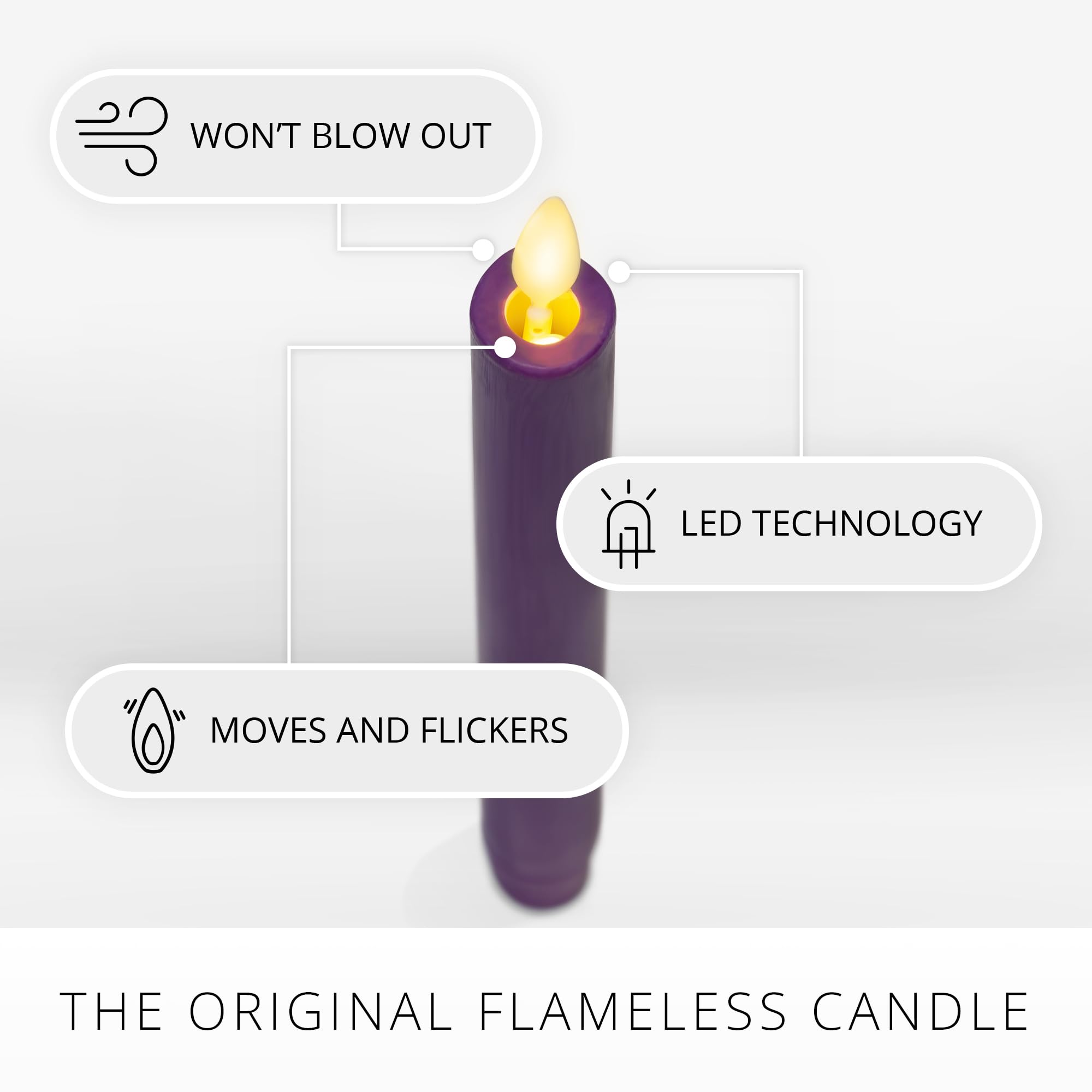 Luminara   Flameless Battery Operated Taper Candle   Purple   Pack Of 2 1X9.75   Led Flickering Flame   Realistic Safe For Home