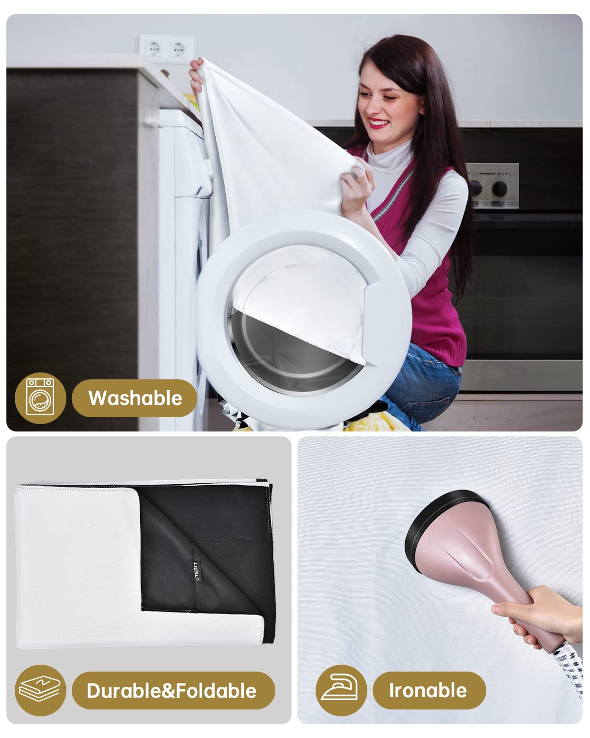 Utebit White Black Backdrop, 5 * 6.5Ft 2 In 1 Double Sided Photo Backdrop Kit Black/White Screen Background For Photography With