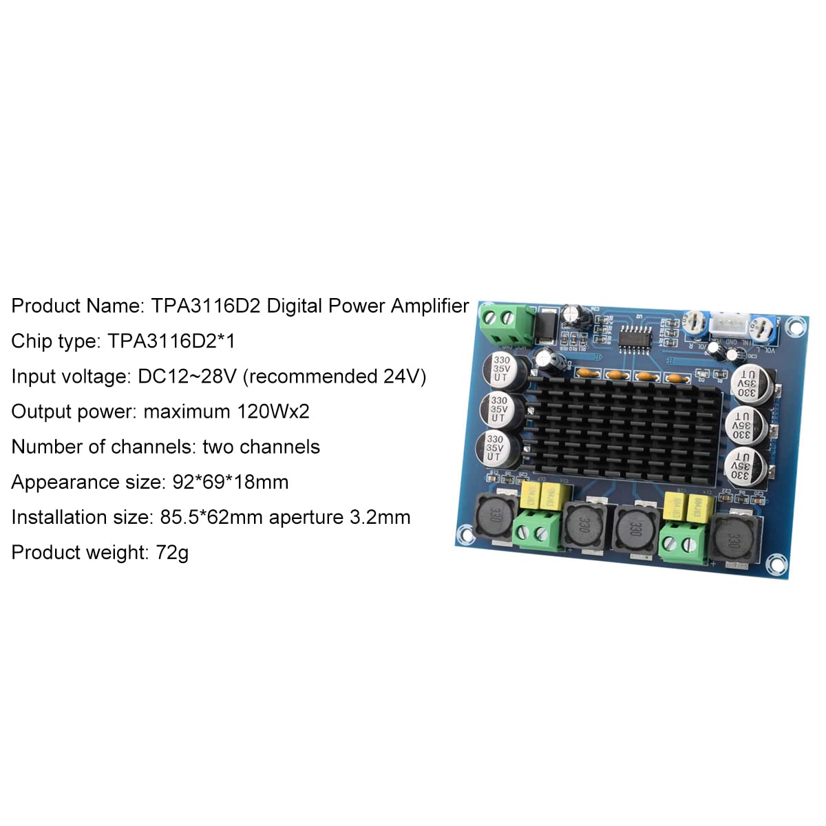 Clyxgs Tpa3116D2 Dual Channel Class D Digital Power Audio Amplifier Board, Dc12 26V High Power Stereo Amp Module For Car Vehicle Computer Speaker Diy Home Theater Audio System