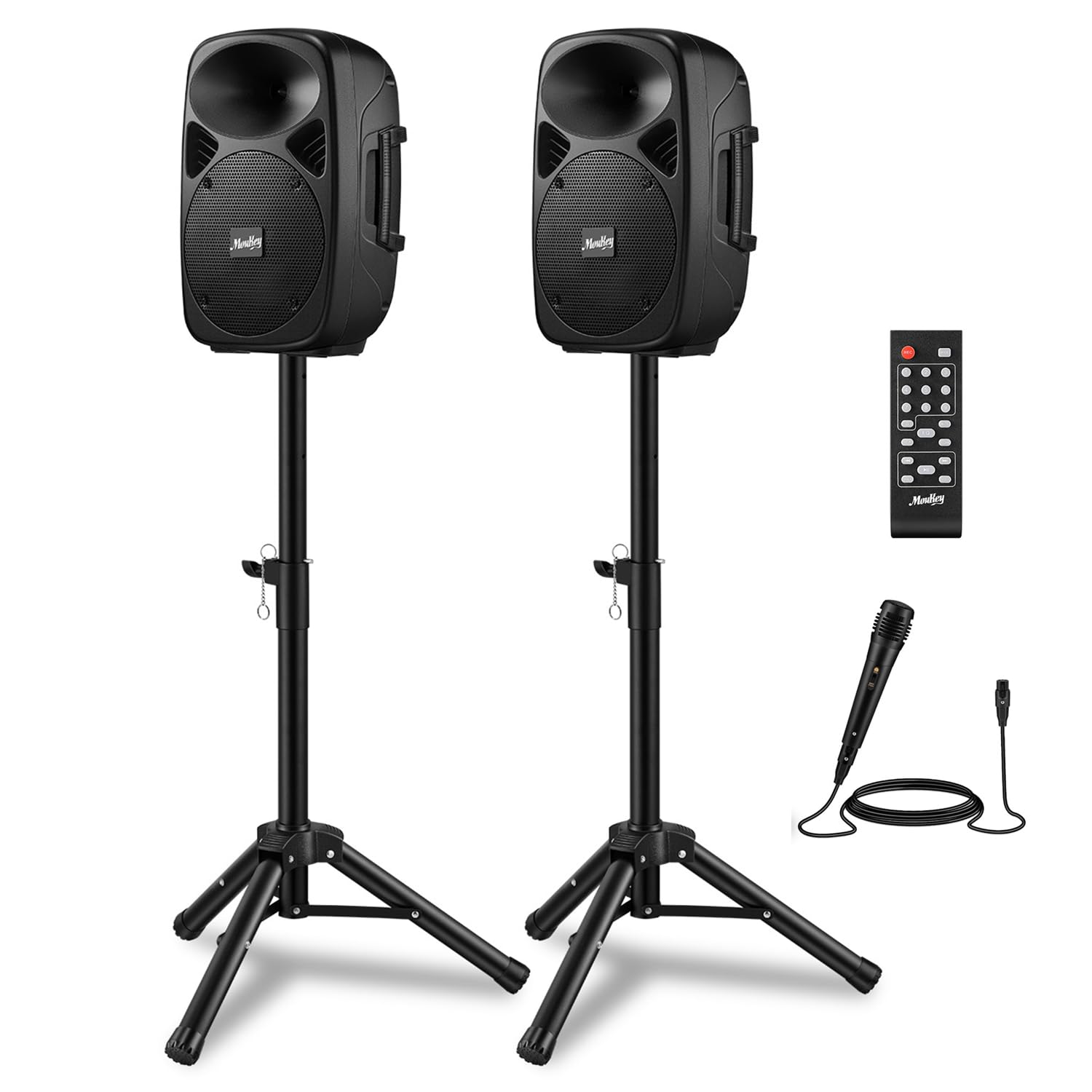 Moukey PA System, 8 Inch DJ Speakers 800W Peak with Rechargeable Battery, Bluetooth 5.0, Active & Passive Powered PA Speakers wi