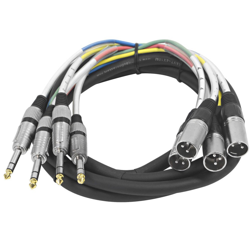 Seismic Audio - SAXT-4x10M - 4 Channel 1/4 TRS to XLR Male Snake Cable - 10 Feet Long - Serviceable Ends - Pro Audio Effects Sna