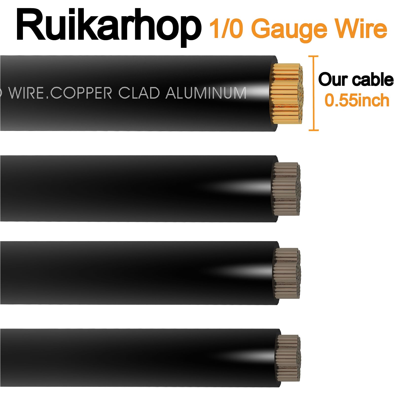 20Ft 1/0 Gauge Wire Copper Clad Aluminum Caa,10Pcs Lugs Terminal Connectors With 3:1Heat Shrink Tube For Power/Auto,Amplifier,Gr