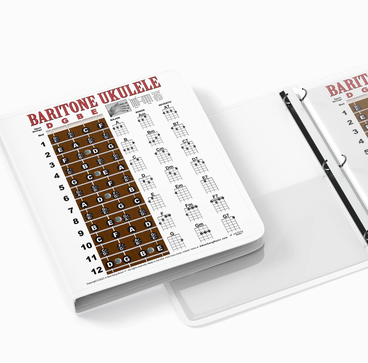 Laminated Baritone Ukulele Fretboard & Chord Chart Easy Instructional Poster Bari Uke Notebook 8.5X11 | A New Song Music