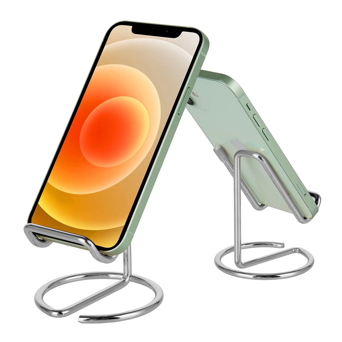 Roposy Cell Phone Stand For Desk, Cute Metal Silver Cell Phone Stand Holder Desk Accessories, Compatible With All Mobile Phones,