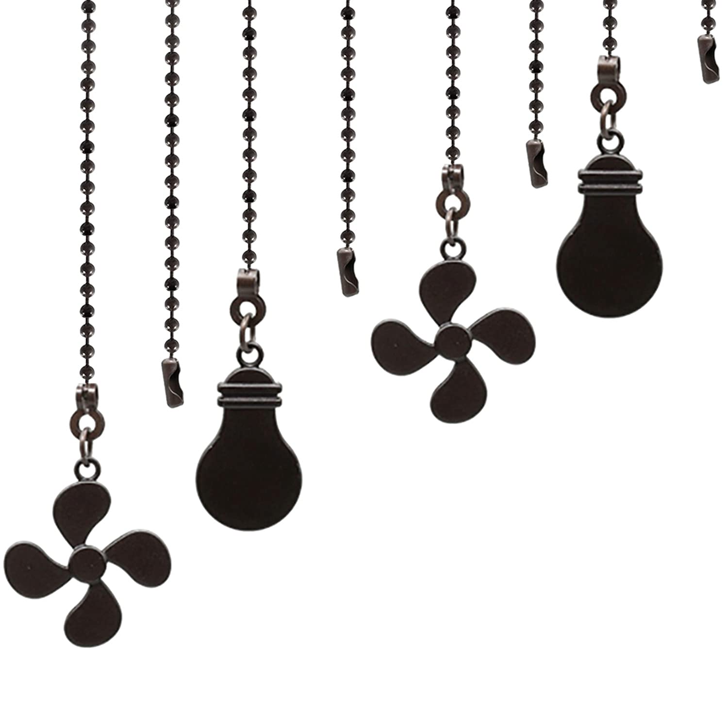 Ceiling Fan Pull Chain Set, 4 Pieces Bulb And Fan Pattern Pull Chain Extension Fan Pendant 12 Inch Chain Extender With Ball Fan