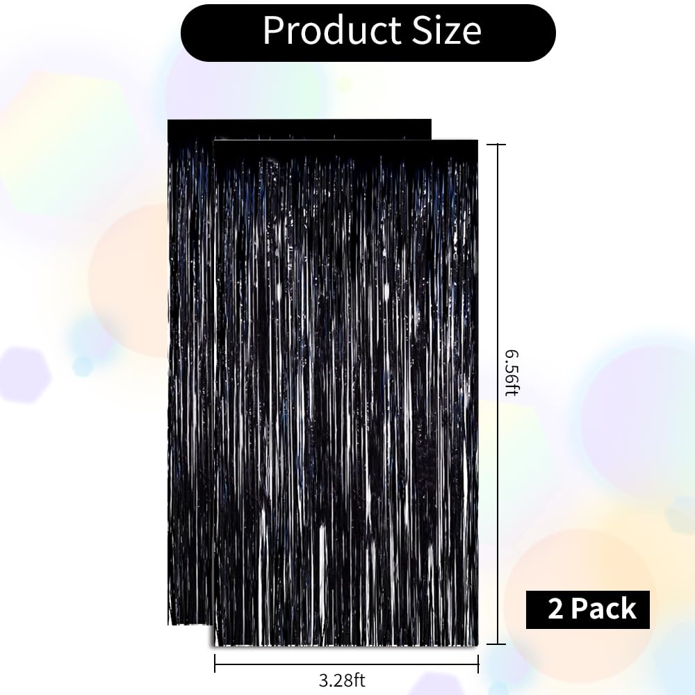 Beishida 2 Pcs Black Door Streamers Tinsel Curtain Party Streamers Backdrop Fringe Foil Wall Background For Birthday Halloween C