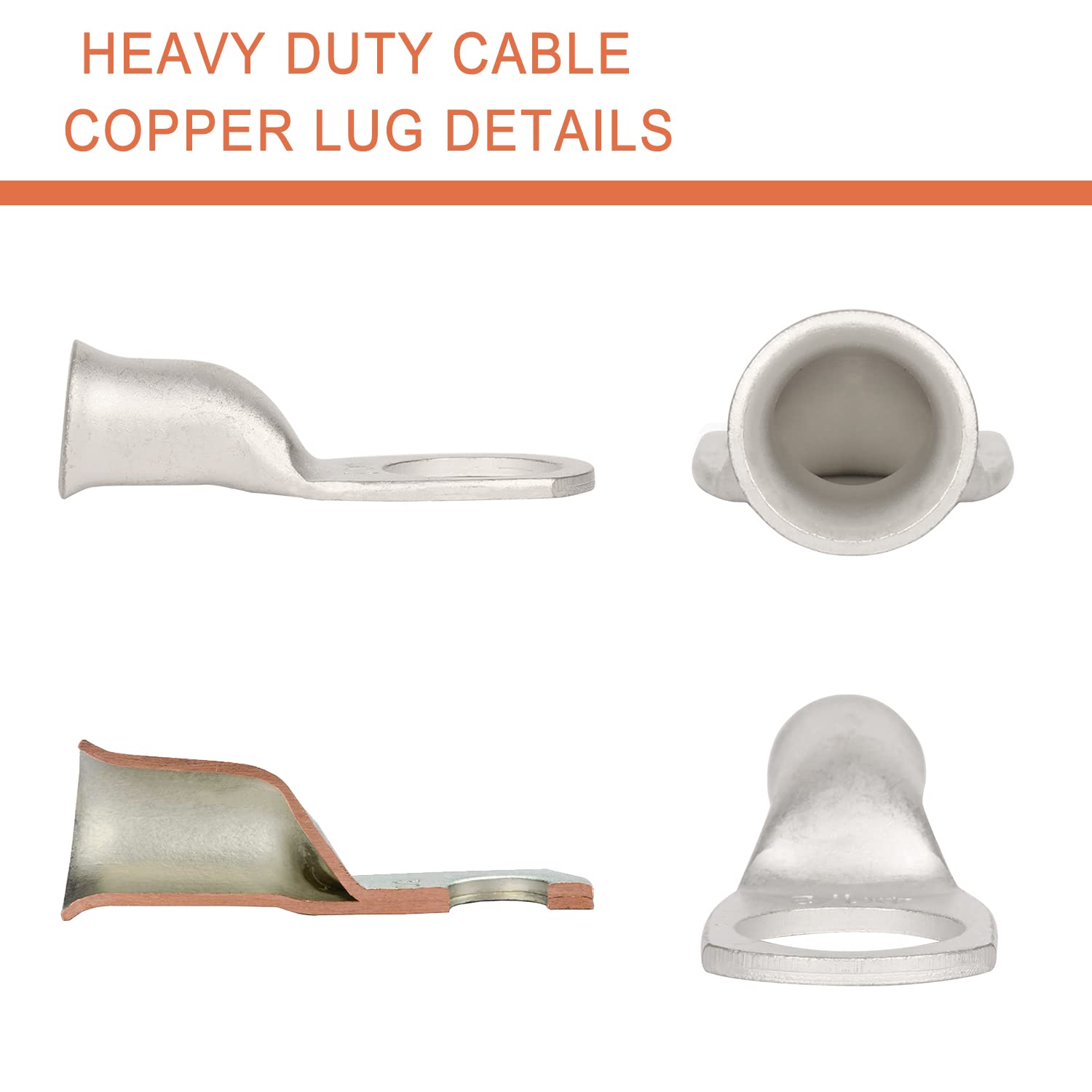 Riocan 10Pcs 4 Awg 1/2   (M12) Tinned Ring Terminals 4 Gauge Copper Wire Lugs Battery Cable Ends Heavy Duty Battery Cable Termin